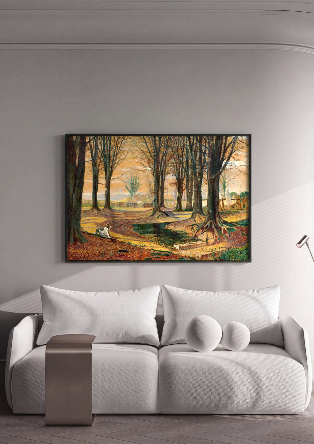 Quadro Decorativo Floresta Outonal com Cão - Grimshaw | quadro emoldurado na parede