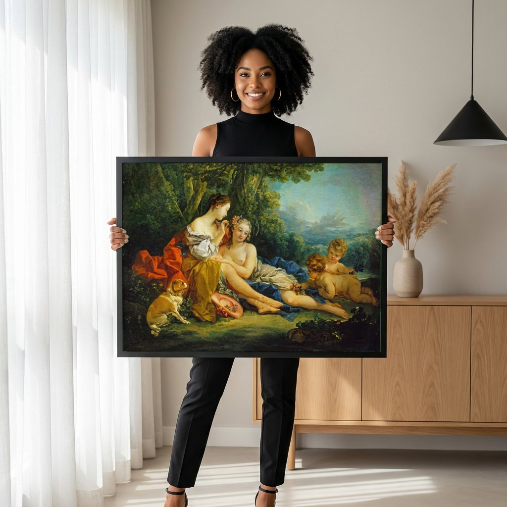 Quadro Decorativo A Parure - François Boucher | modelo apresentando o quadro emoldurado