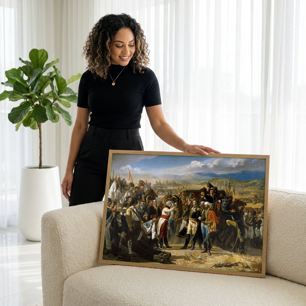 Quadro Decorativo A Rendição de Bailén - Casado del Alisal | modelo apresentando o quadro emoldurado