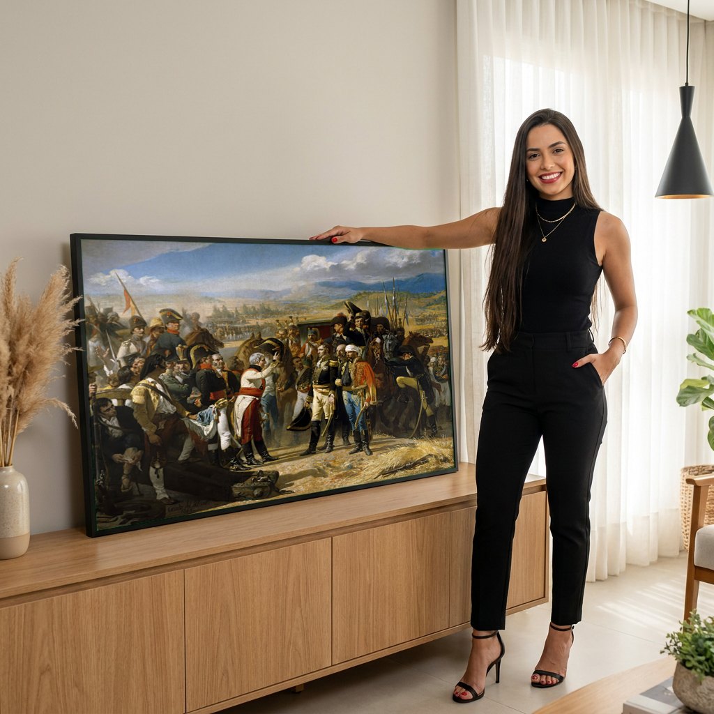 Quadro Decorativo A Rendição de Bailén - Casado del Alisal | modelo apresentando o quadro emoldurado