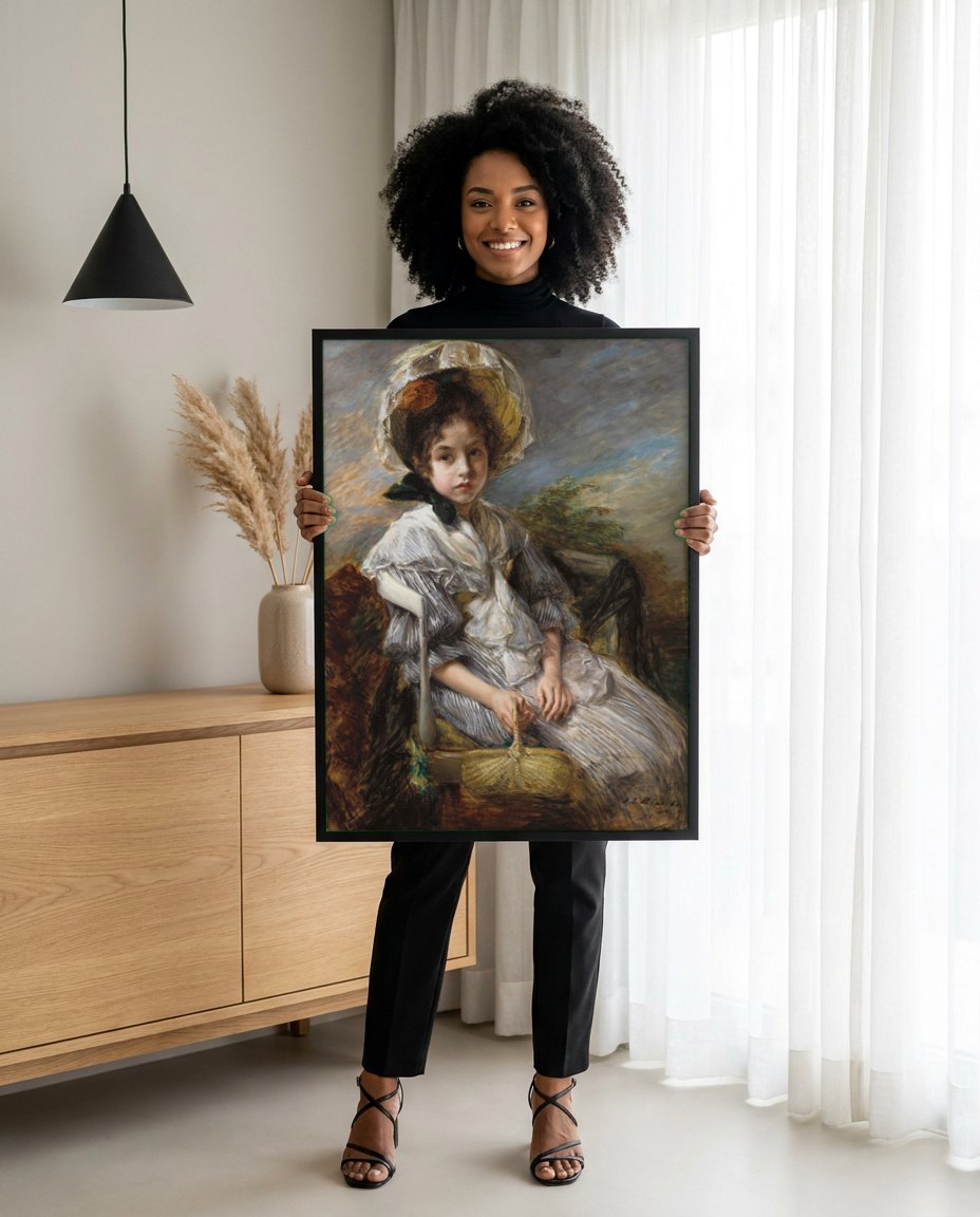 Quadro Decorativo A Menina do Chapéu - Jacques Émile Blanche | modelo apresentando o quadro emoldurado