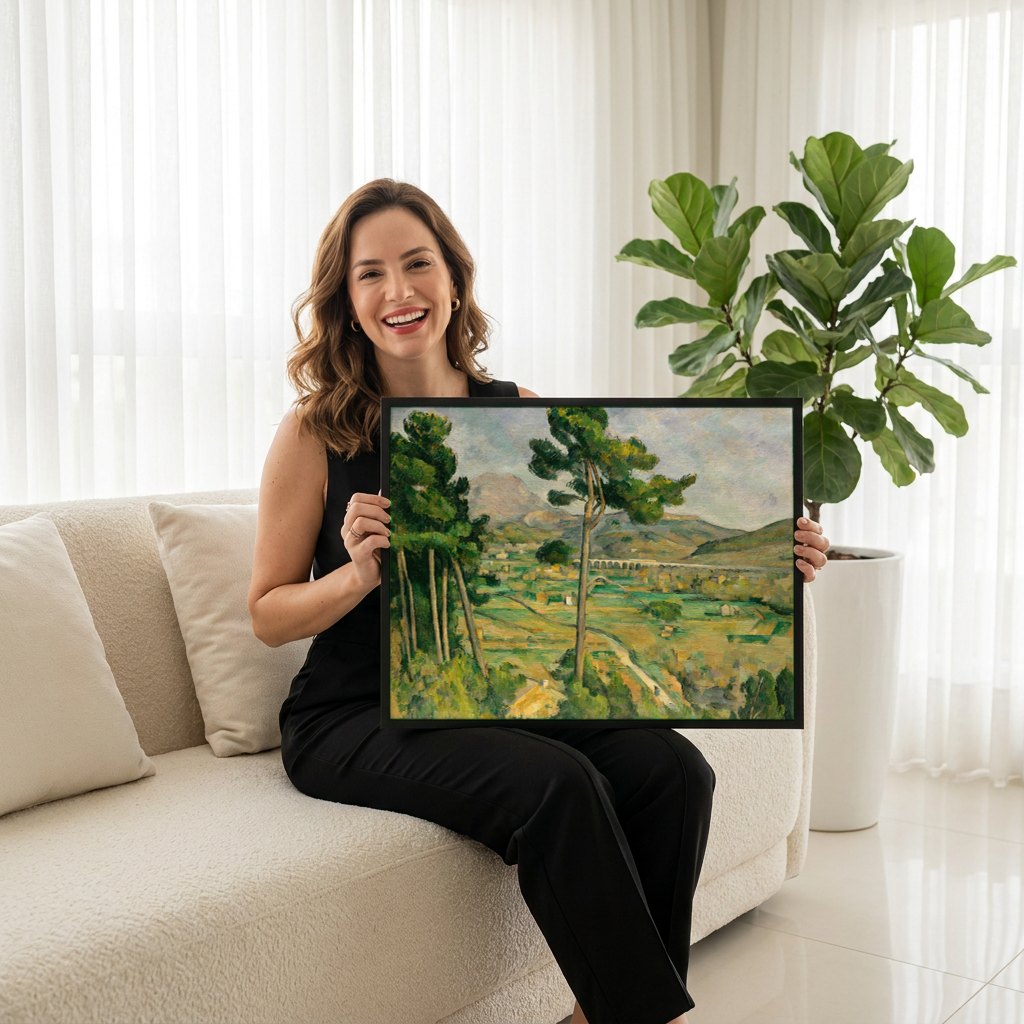 Quadro Decorativo Campo Provençal - Paul Cézanne | modelo apresentando o quadro emoldurado
