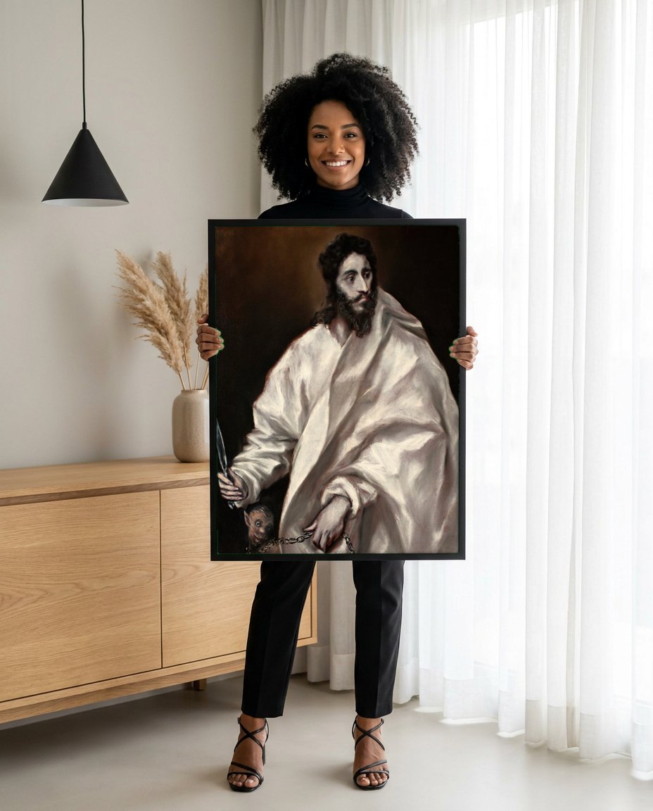 Quadro Decorativo São Bartolomeu - El Greco | modelo apresentando o quadro emoldurado