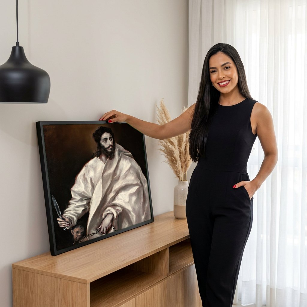 Quadro Decorativo São Bartolomeu - El Greco | modelo apresentando o quadro emoldurado