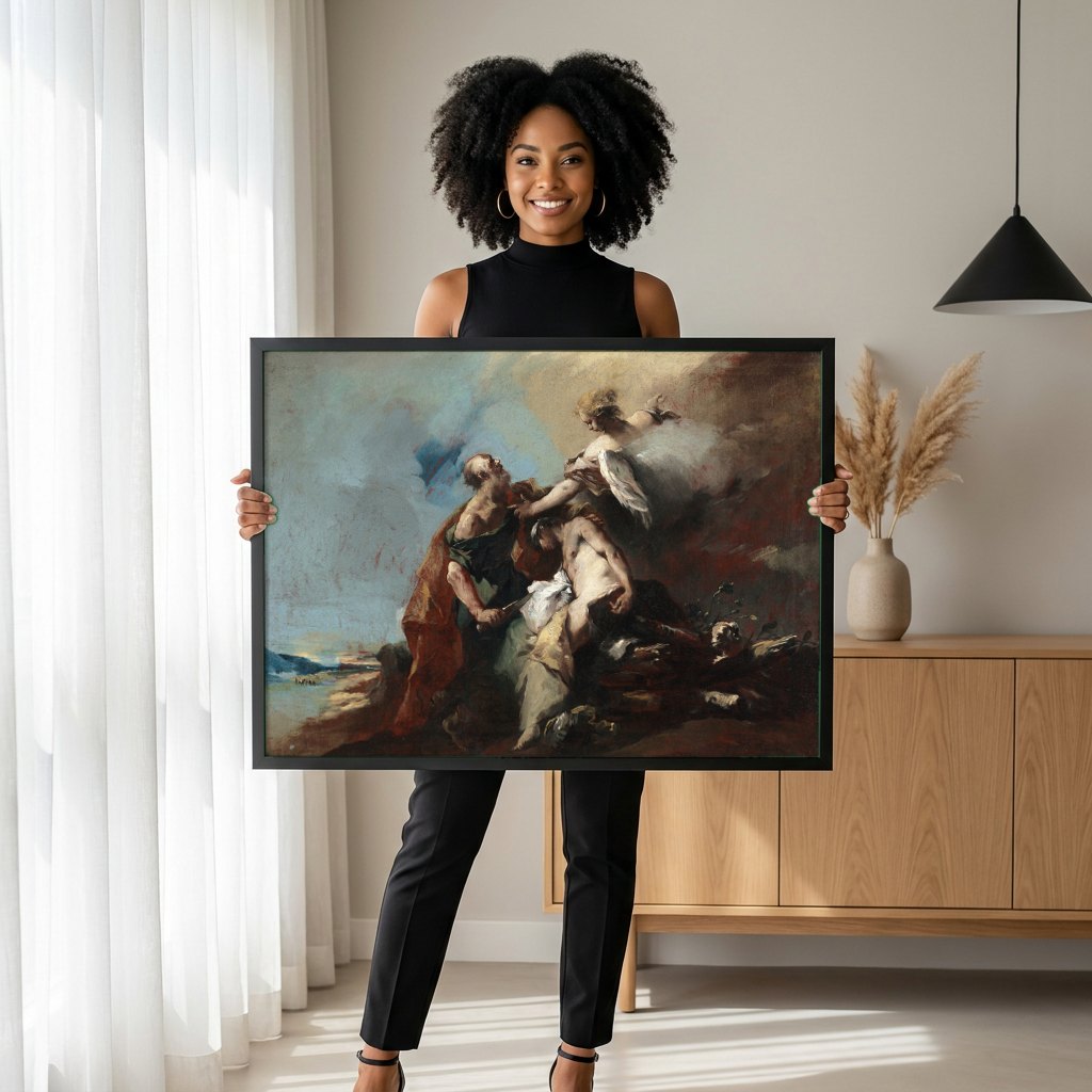 Quadro Decorativo O Sacrifício de Isaac - Guardi | modelo apresentando o quadro emoldurado