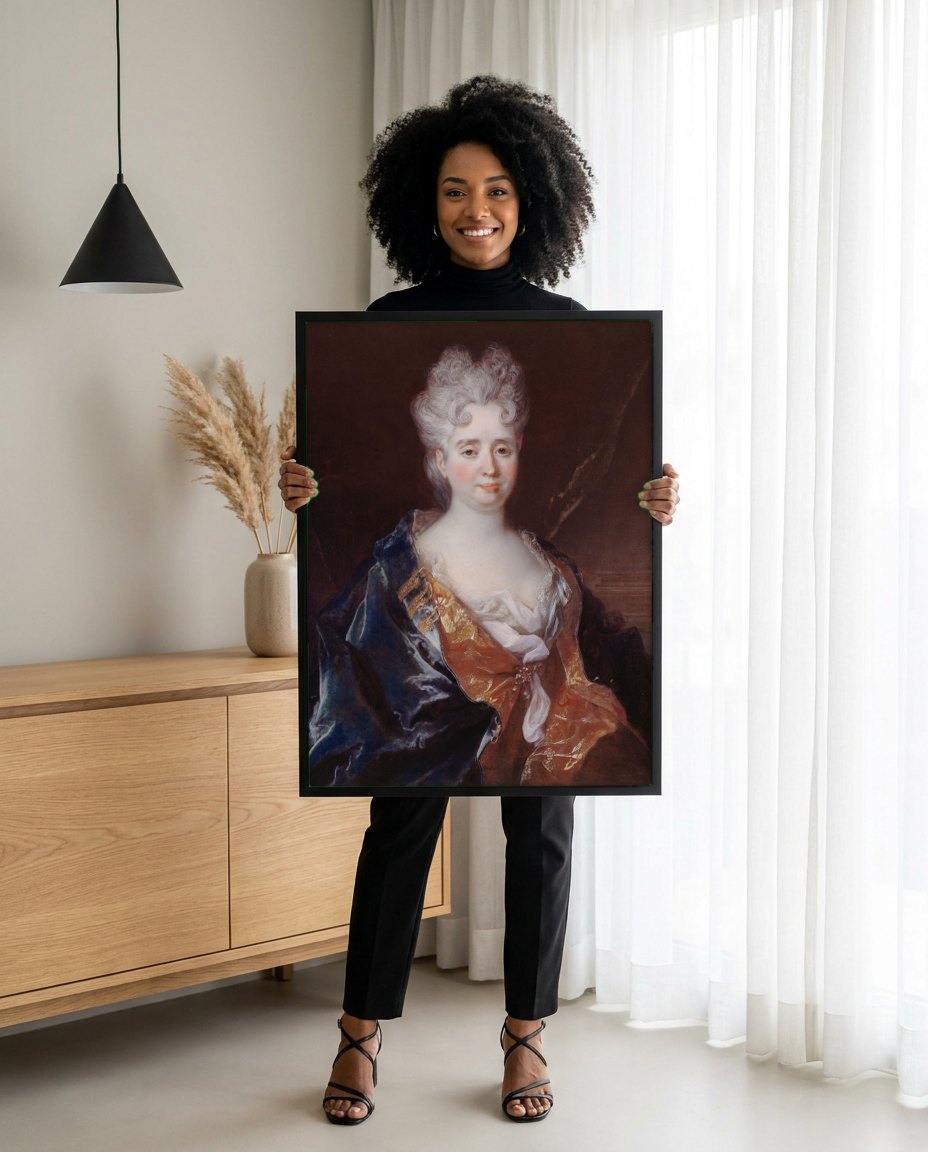 Quadro Decorativo Retrato de Senhora – Nicolas de Largillière | modelo apresentando o quadro emoldurado