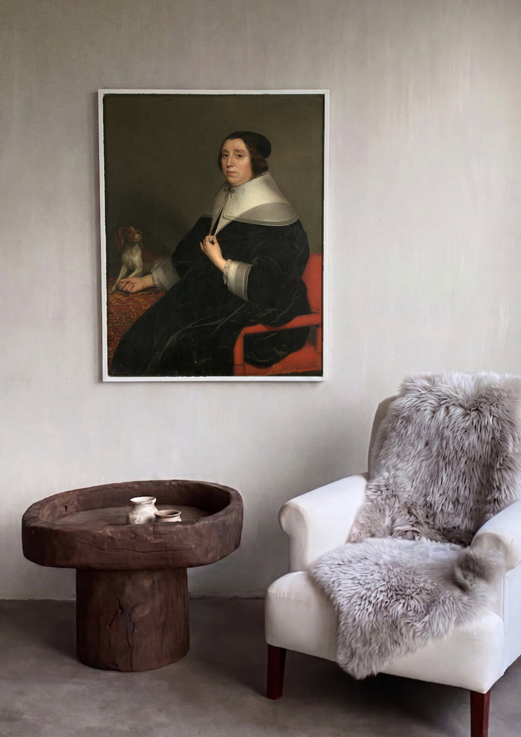 Quadro Decorativo Retrato Feminino com Cão - Honthorst | quadro emoldurado na parede