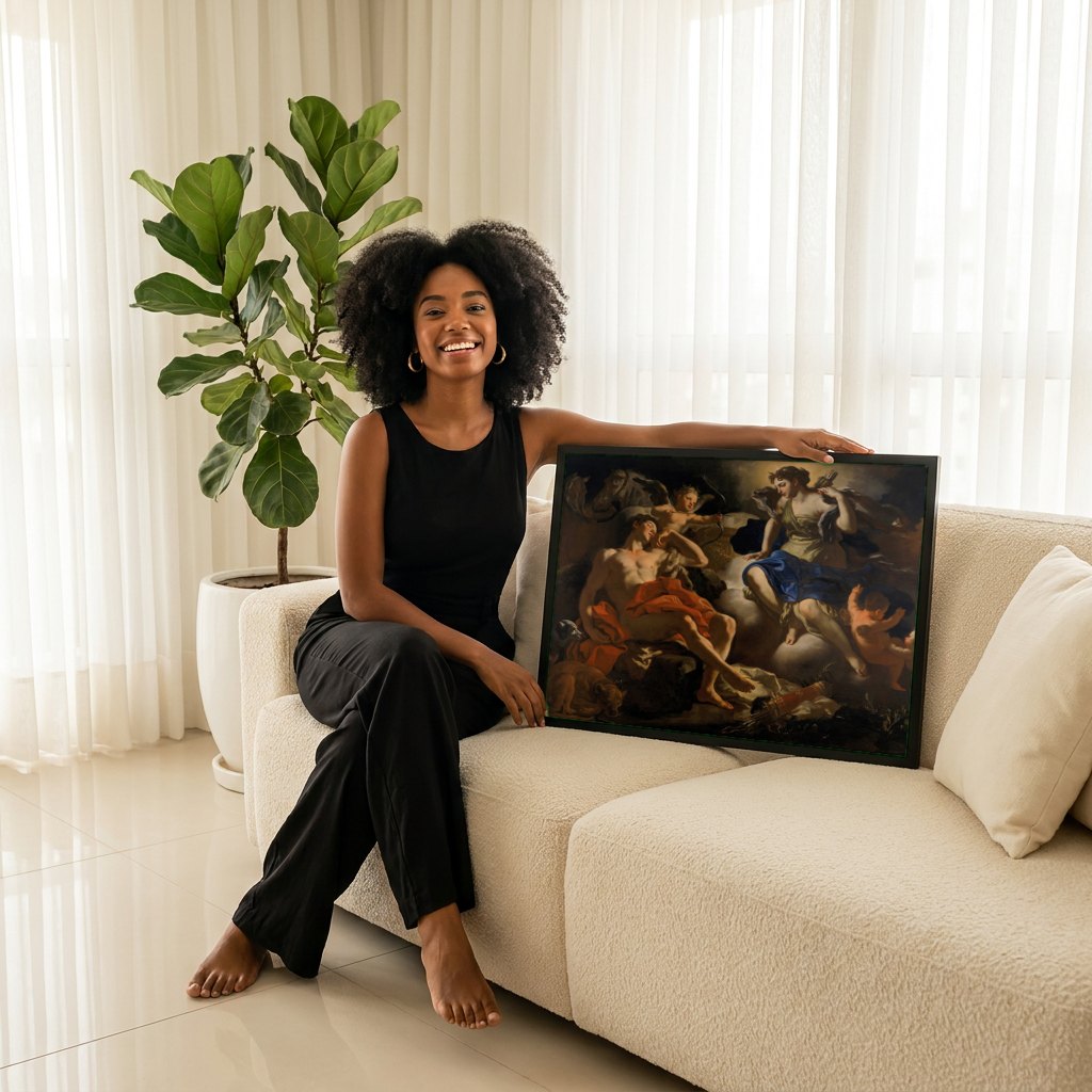Quadro Decorativo Diana e Endimião - Francesco Solimena | modelo apresentando o quadro emoldurado