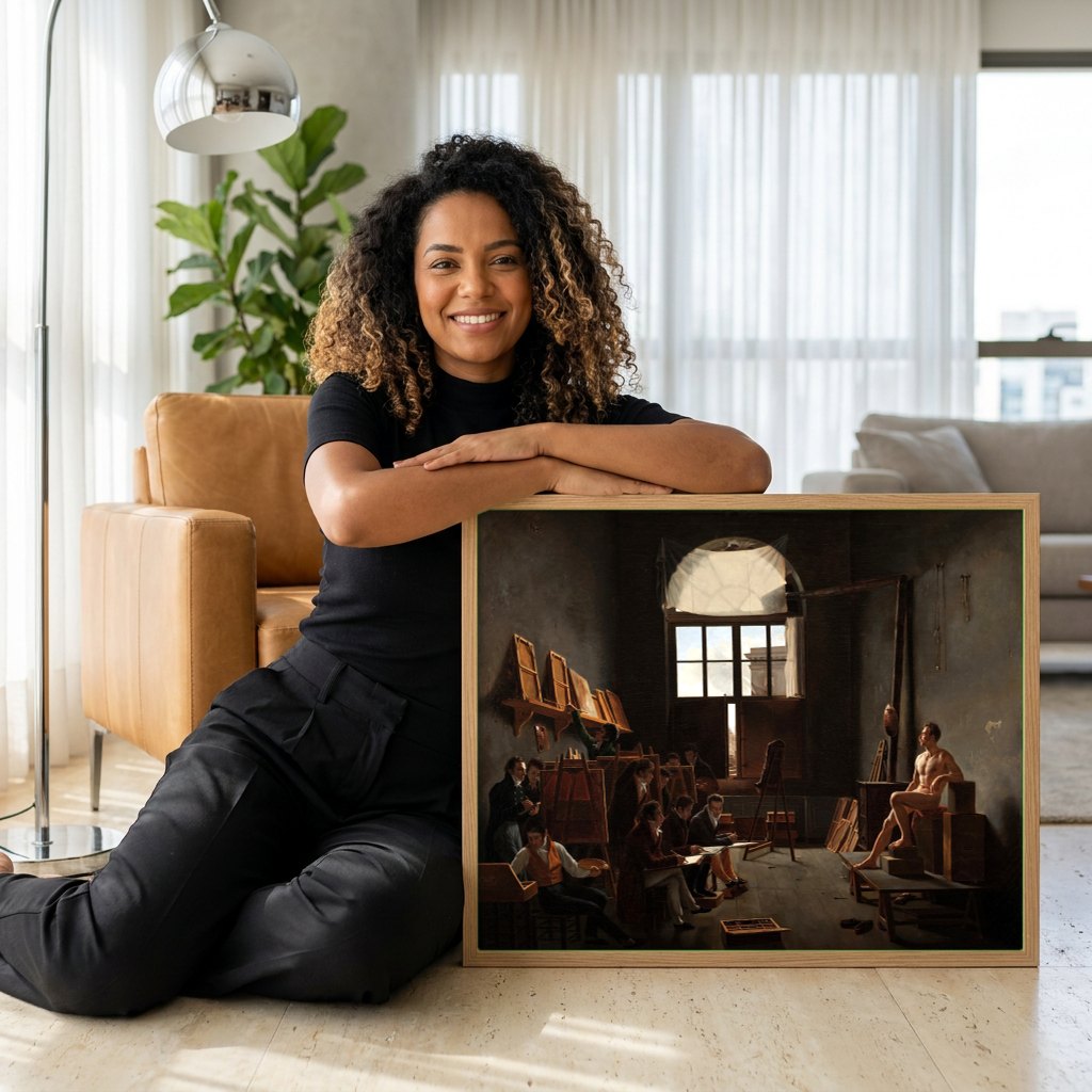 Quadro Decorativo O Estúdio de David - Jacques-Louis David | modelo apresentando o quadro emoldurado
