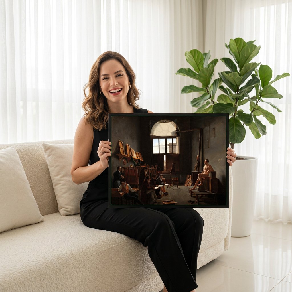 Quadro Decorativo O Estúdio de David - Jacques-Louis David | modelo apresentando o quadro emoldurado