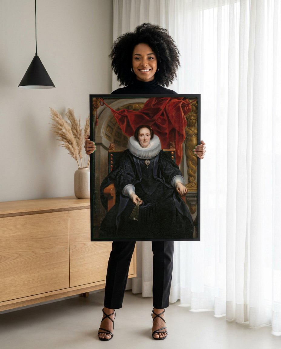 Quadro Decorativo Retrato de Senhora - Jacob Jordaens | modelo apresentando o quadro emoldurado