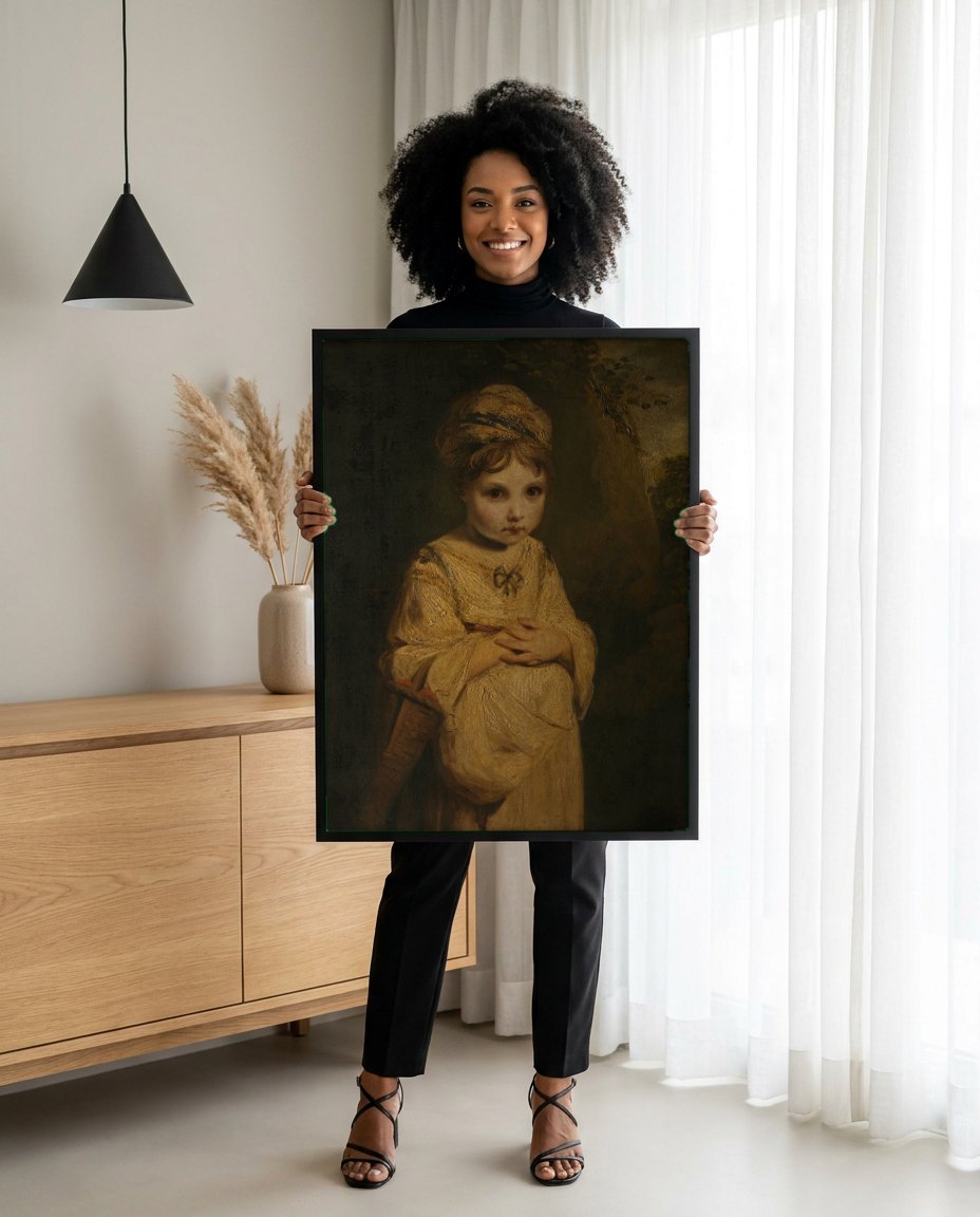 Quadro Decorativo A Menina com as Mãos Cruzadas - Sir Joshua Reynolds | modelo apresentando o quadro emoldurado