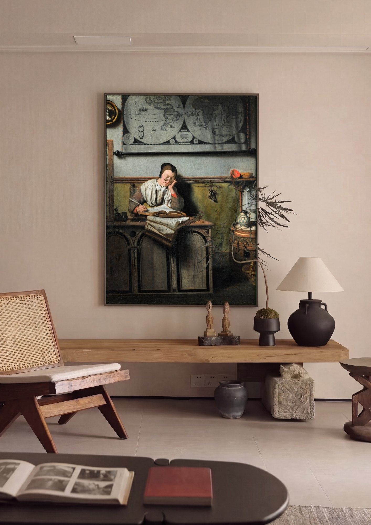 Quadro Decorativo A Contabilista Adormecida - Nicolaes Maes | quadro emoldurado na parede