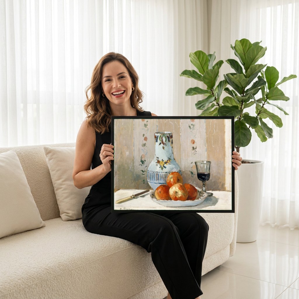 Quadro Decorativo Natureza-Morta com Maçãs - Pissarro | modelo apresentando o quadro emoldurado