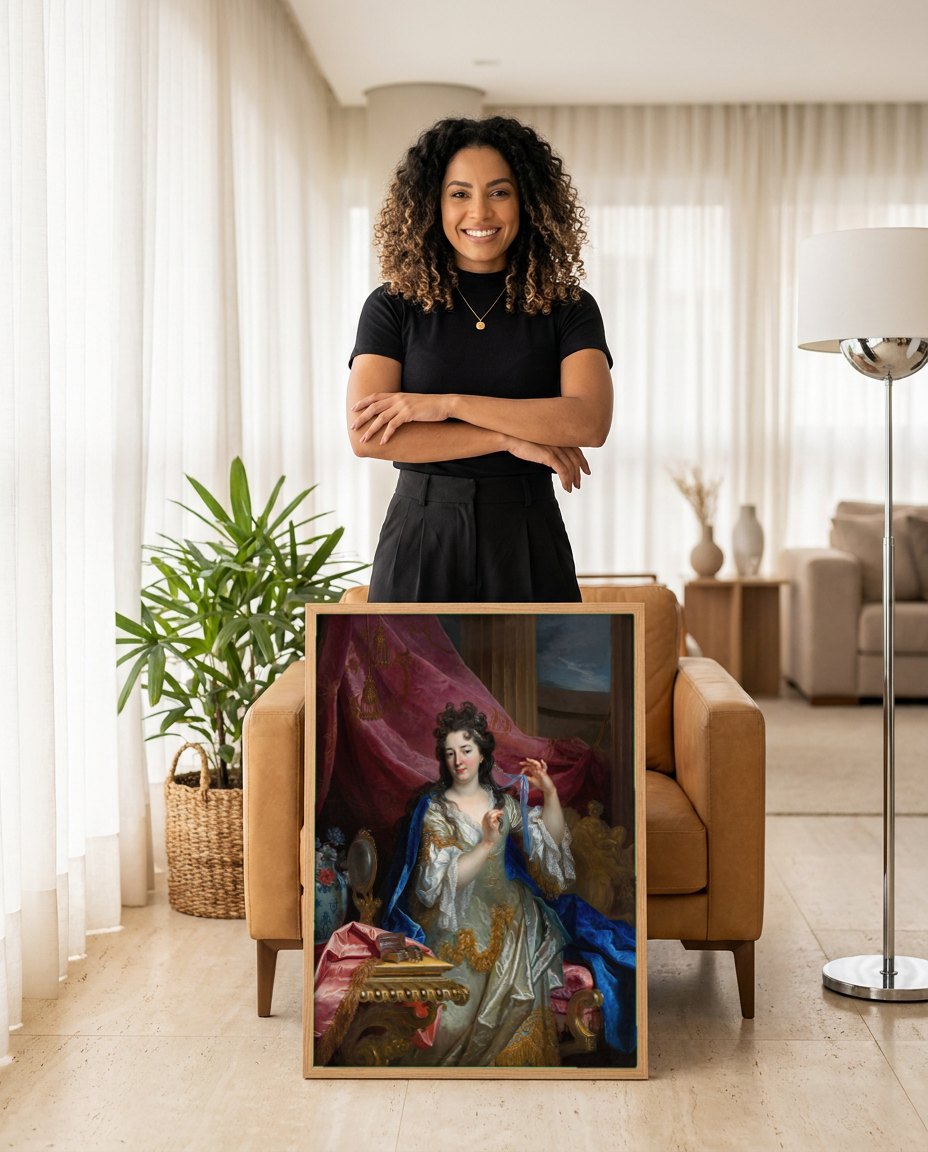 Quadro Decorativo Retrato de Senhora - Nicolas de Largillière | modelo apresentando o quadro emoldurado