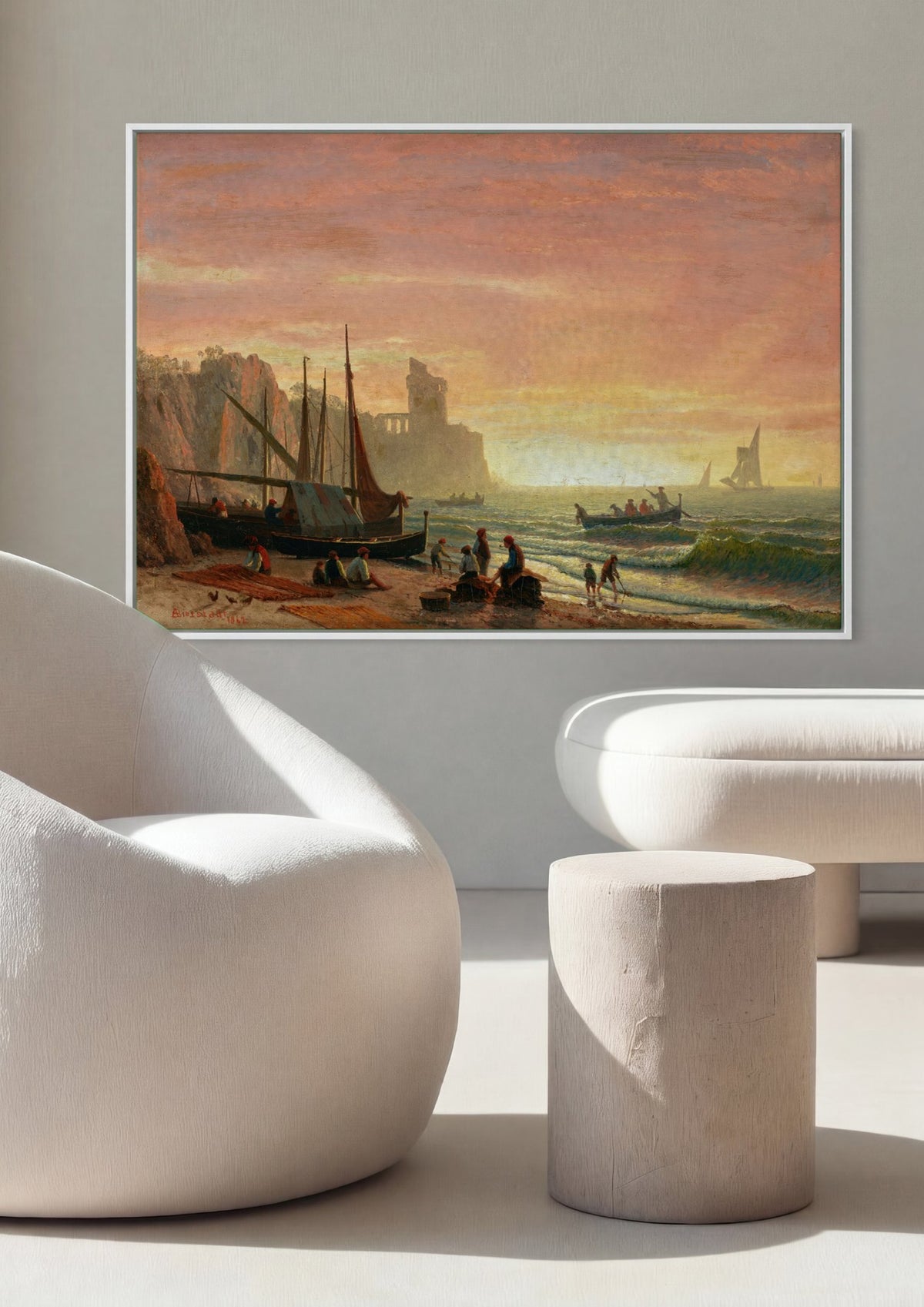 Quadro Decorativo Pescadores ao Entardecer - Albert Bierstadt | quadro emoldurado na parede
