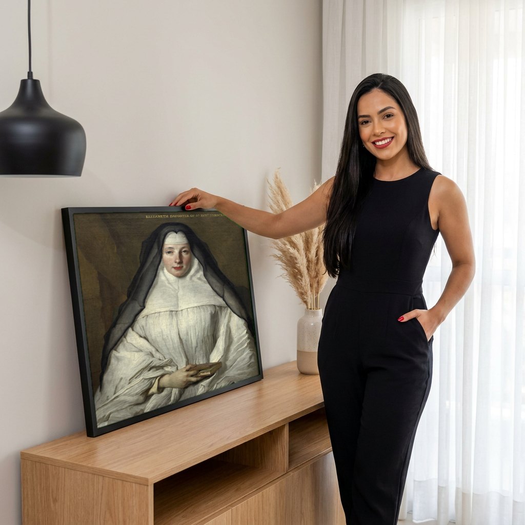 Quadro Decorativo Retrato de Senhora - Nicolas de Largillière | modelo apresentando o quadro emoldurado