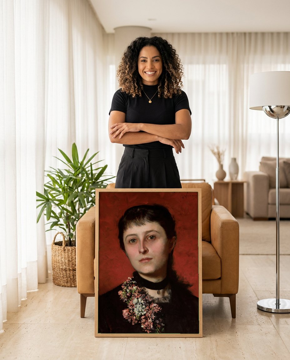 Quadro Decorativo Retrato de Mulher - Czachórski | modelo apresentando o quadro emoldurado