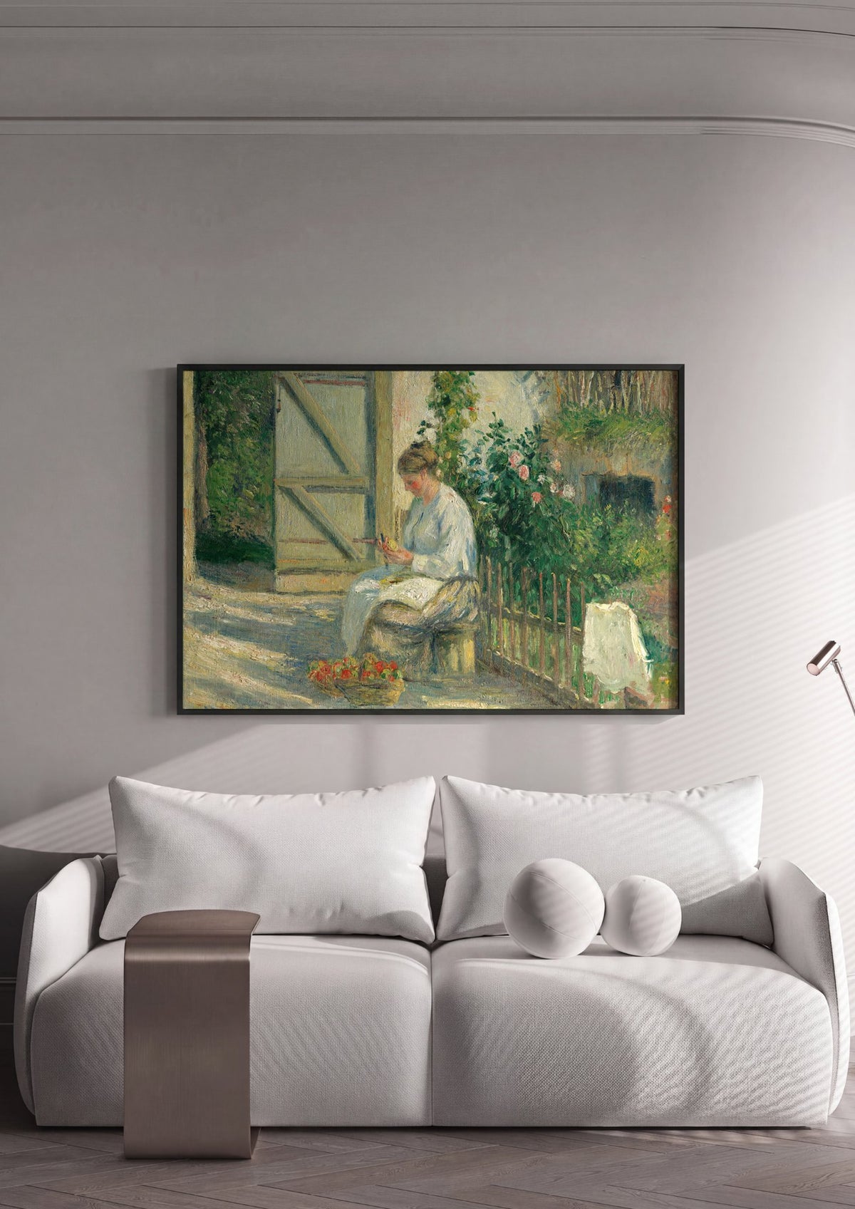 Quadro Decorativo Mulher Descascando Maçãs - Camille Pissarro | quadro emoldurado na parede