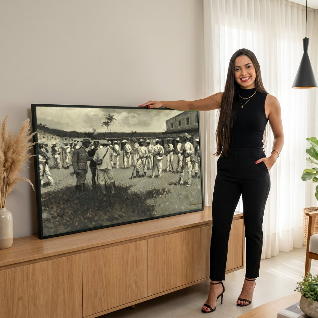Quadro Decorativo 'Cuban Emigrès' - Frederic Remington | modelo apresentando o quadro emoldurado