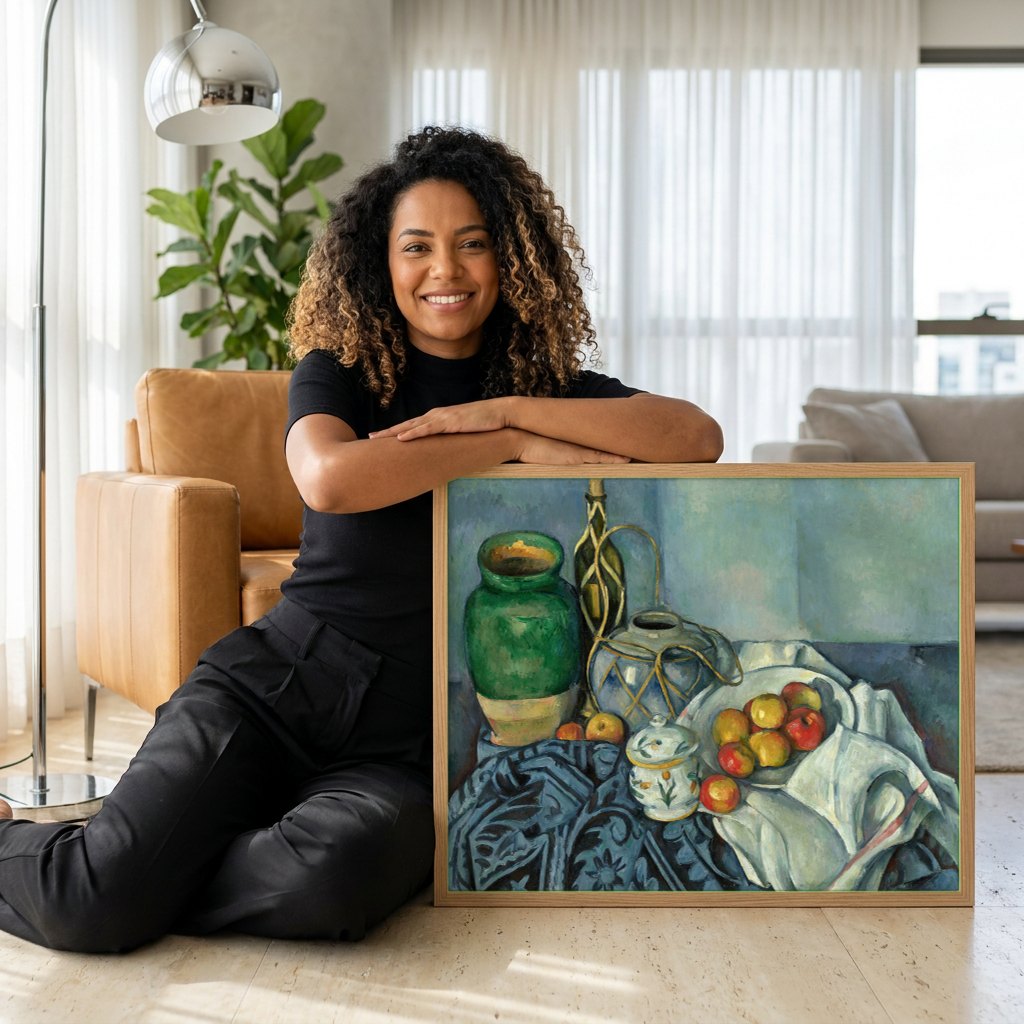 Quadro Decorativo Natureza-Morta com Maçãs - Cézanne | modelo apresentando o quadro emoldurado