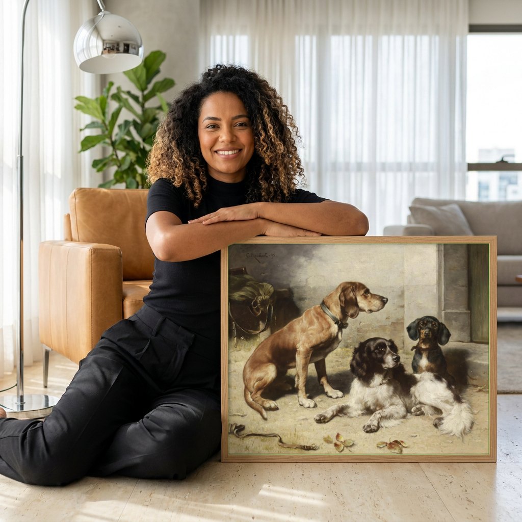 Quadro Decorativo Cães de Caça - Carl Reichert | modelo apresentando o quadro emoldurado