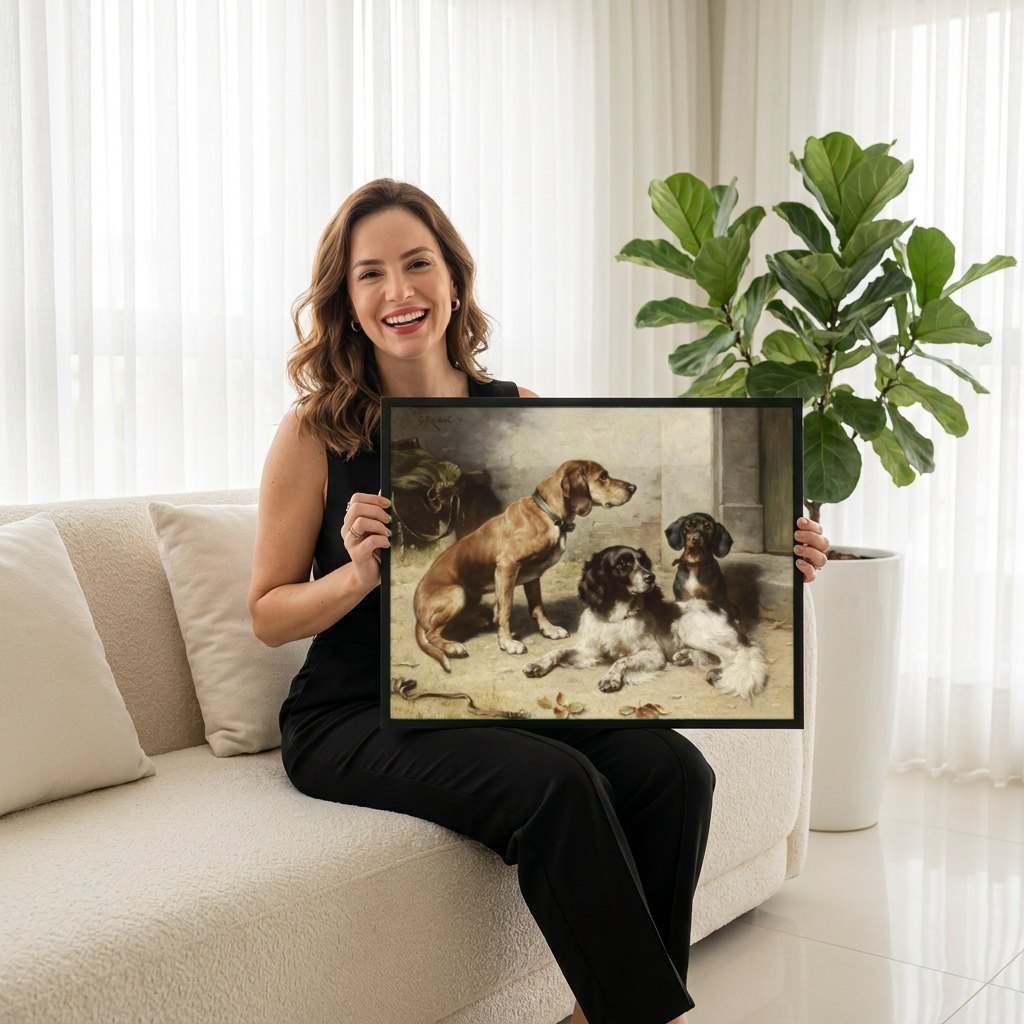 Quadro Decorativo Cães de Caça - Carl Reichert | modelo apresentando o quadro emoldurado