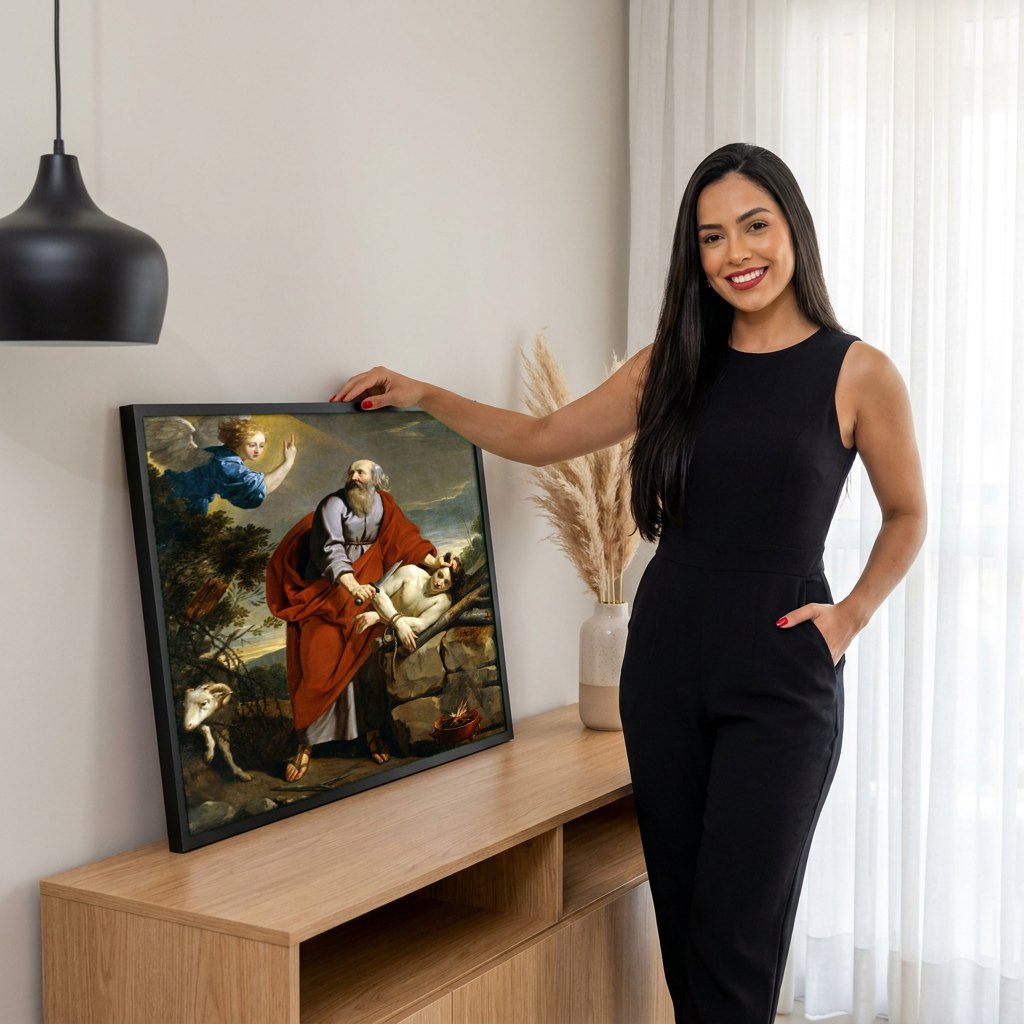 Quadro Decorativo O Sacrifício de Isaac - Philippe de Champaigne | modelo apresentando o quadro emoldurado