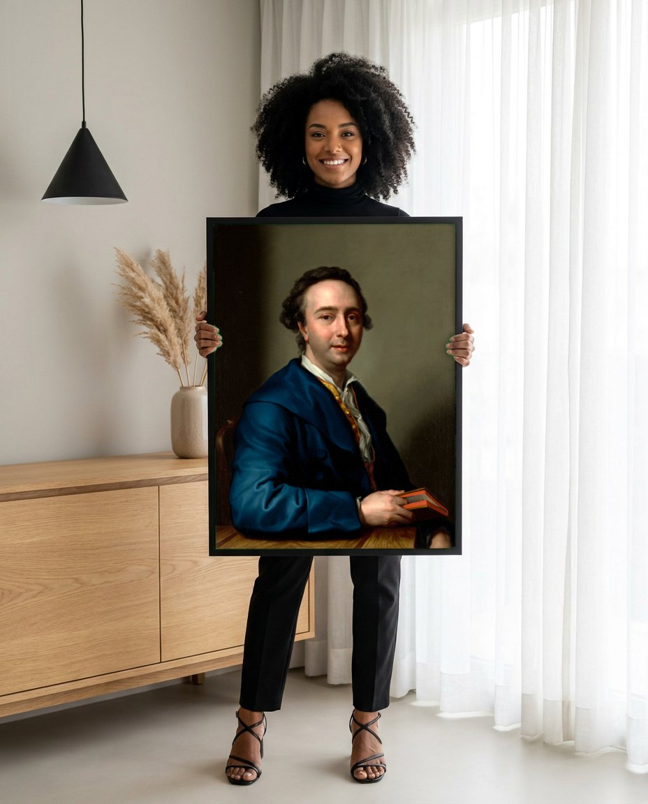 Quadro Decorativo Retrato de Johann Joachim Winckelmann - Mengs | modelo apresentando o quadro emoldurado
