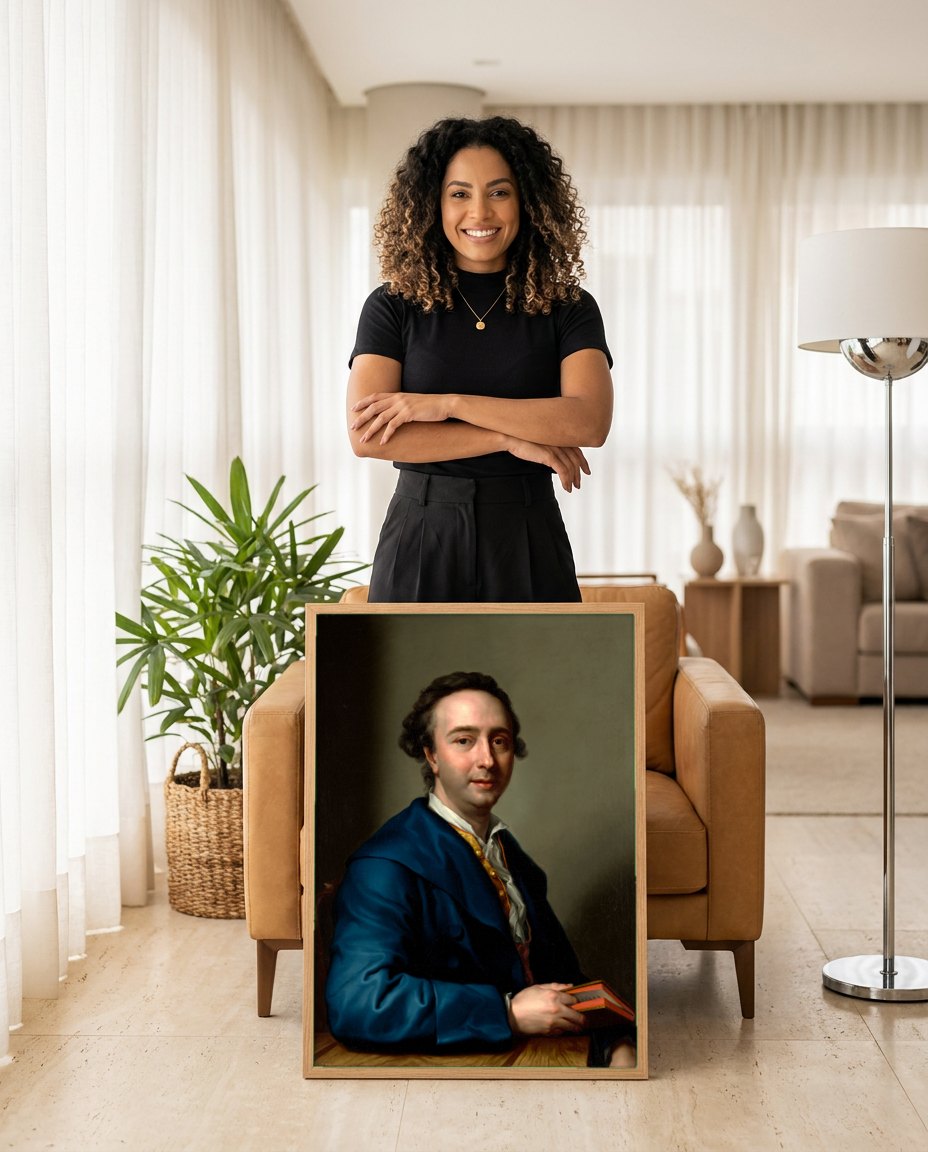 Quadro Decorativo Retrato de Johann Joachim Winckelmann - Mengs | modelo apresentando o quadro emoldurado