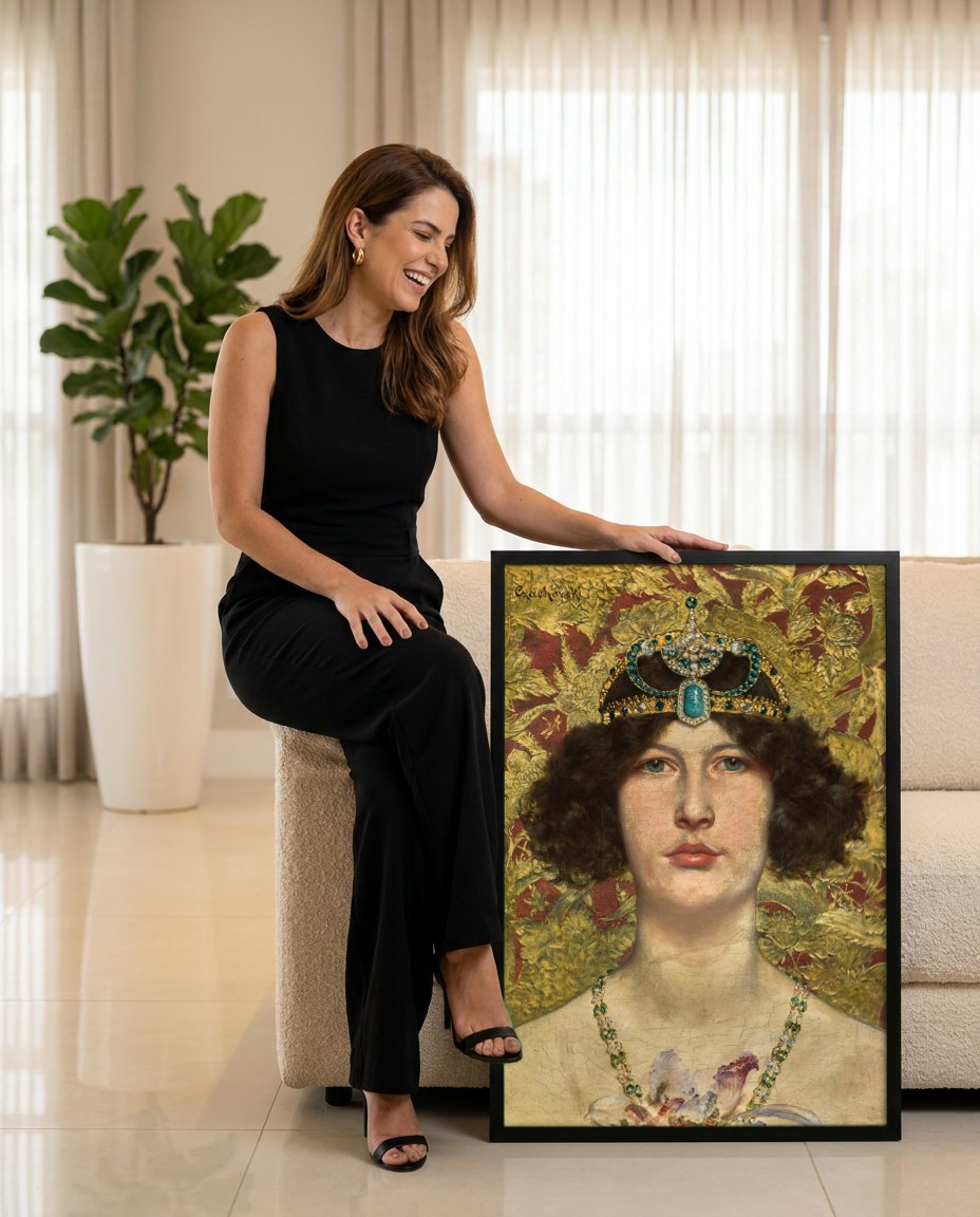 Quadro Decorativo A Mulher com a Coroa - Czachórski | modelo apresentando o quadro emoldurado