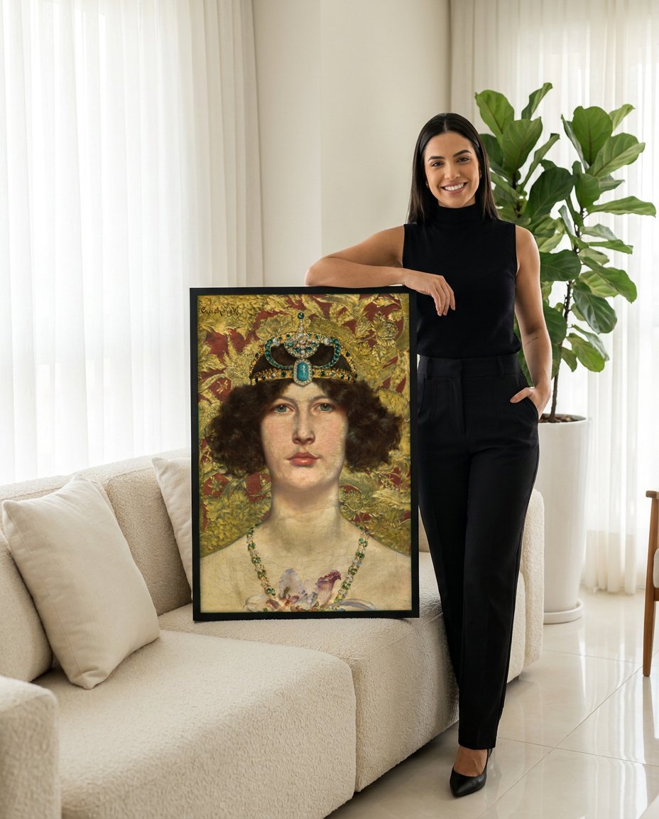 Quadro Decorativo A Mulher com a Coroa - Czachórski | modelo apresentando o quadro emoldurado