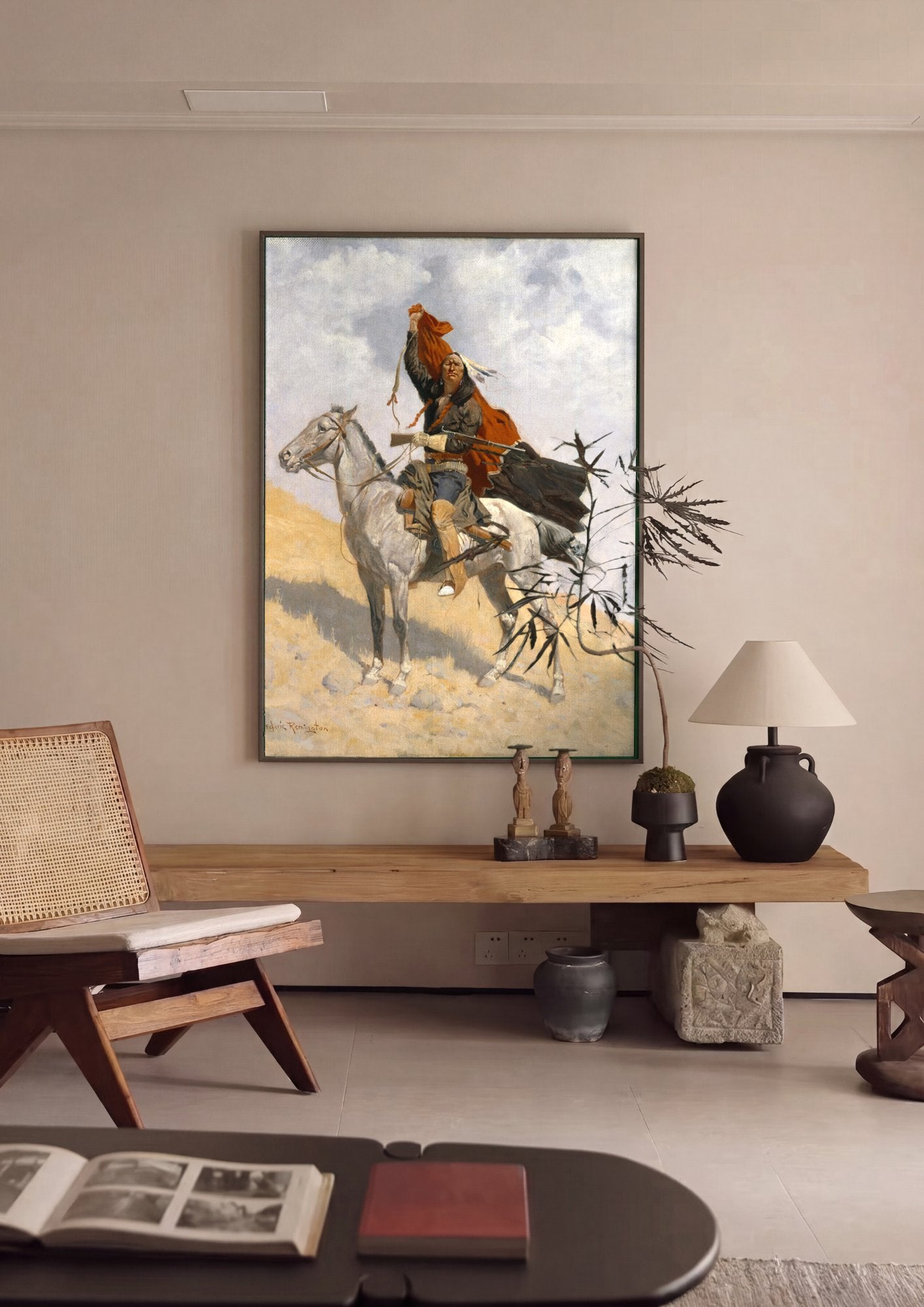 Quadro Decorativo 'O Guerreiro' - Frederic Remington em ambiente decorado