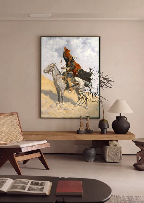 Quadro Decorativo 'O Guerreiro' - Frederic Remington em ambiente decorado