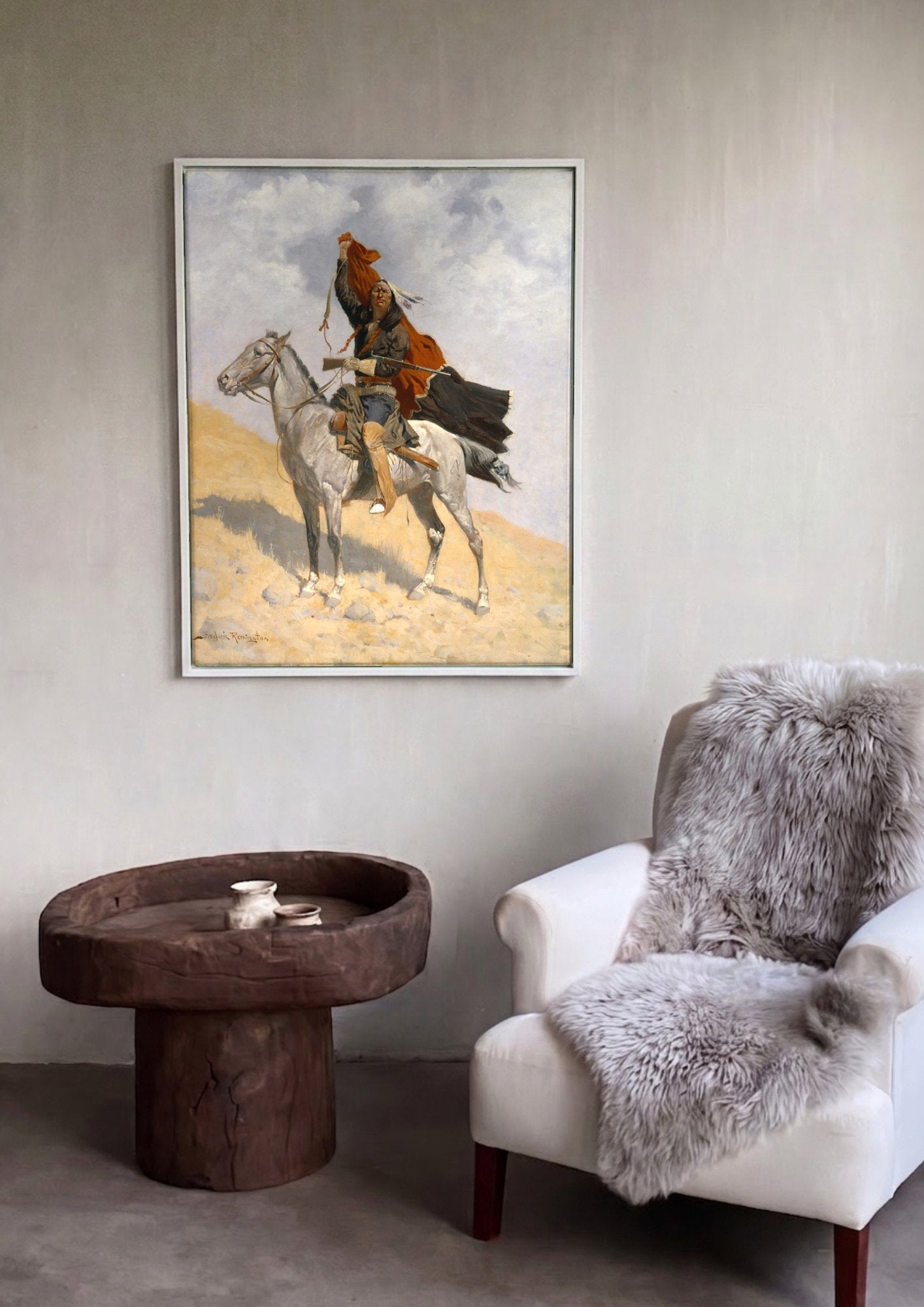 Quadro Decorativo 'O Guerreiro' - Frederic Remington em ambiente decorado