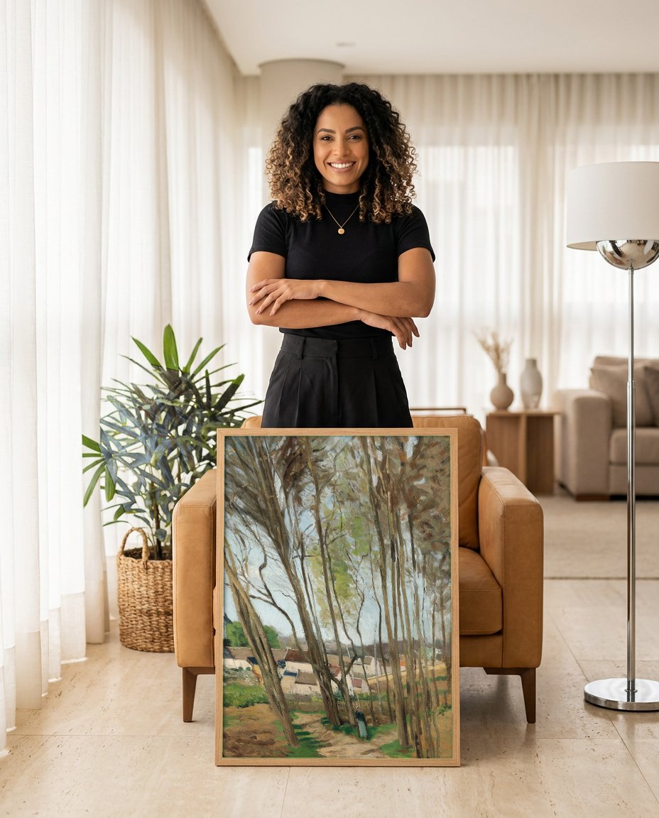 Quadro Decorativo Caminho em Pontoise - Camille Pissarro com modelo em ambiente