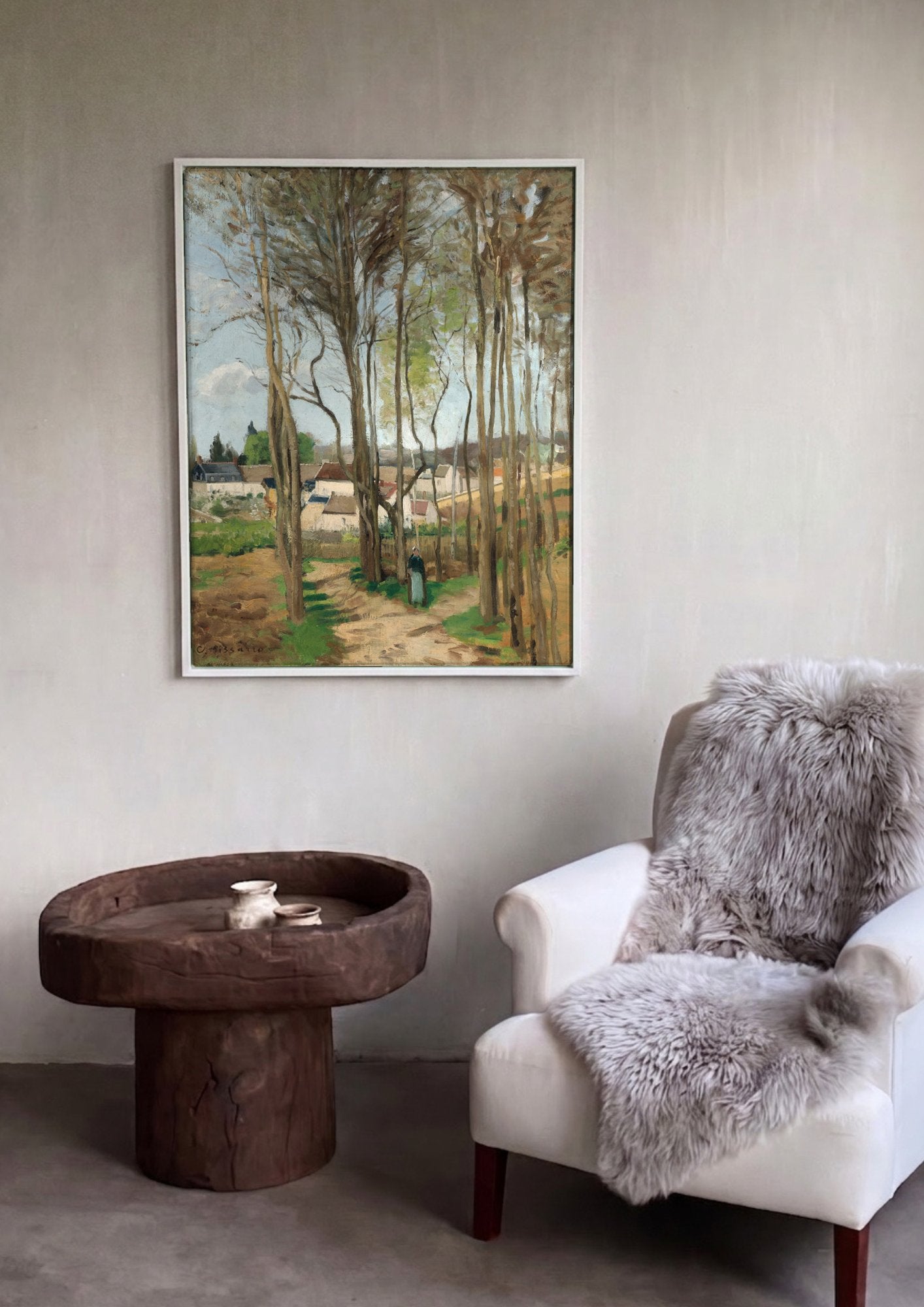 Quadro Decorativo Caminho em Pontoise - Camille Pissarro em ambiente decorado