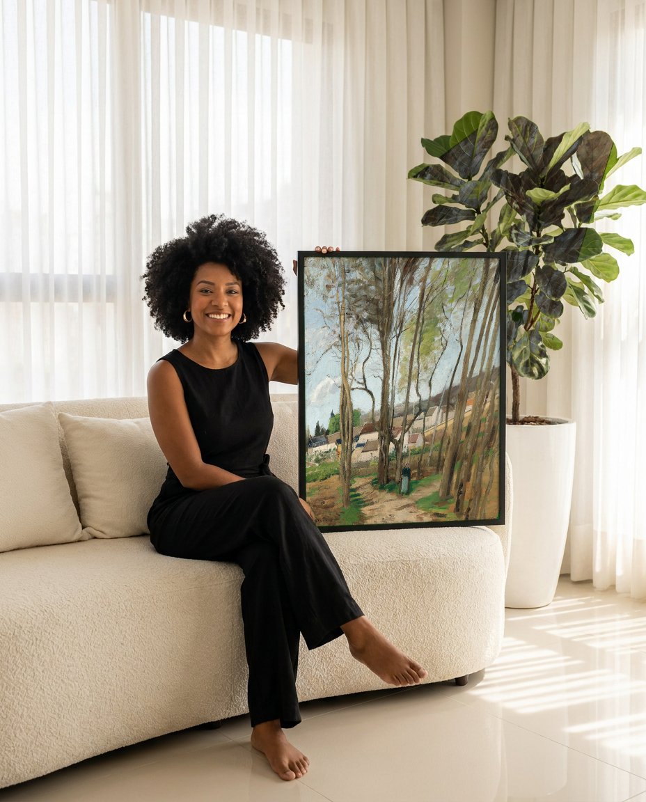 Quadro Decorativo Caminho em Pontoise - Camille Pissarro com modelo em ambiente