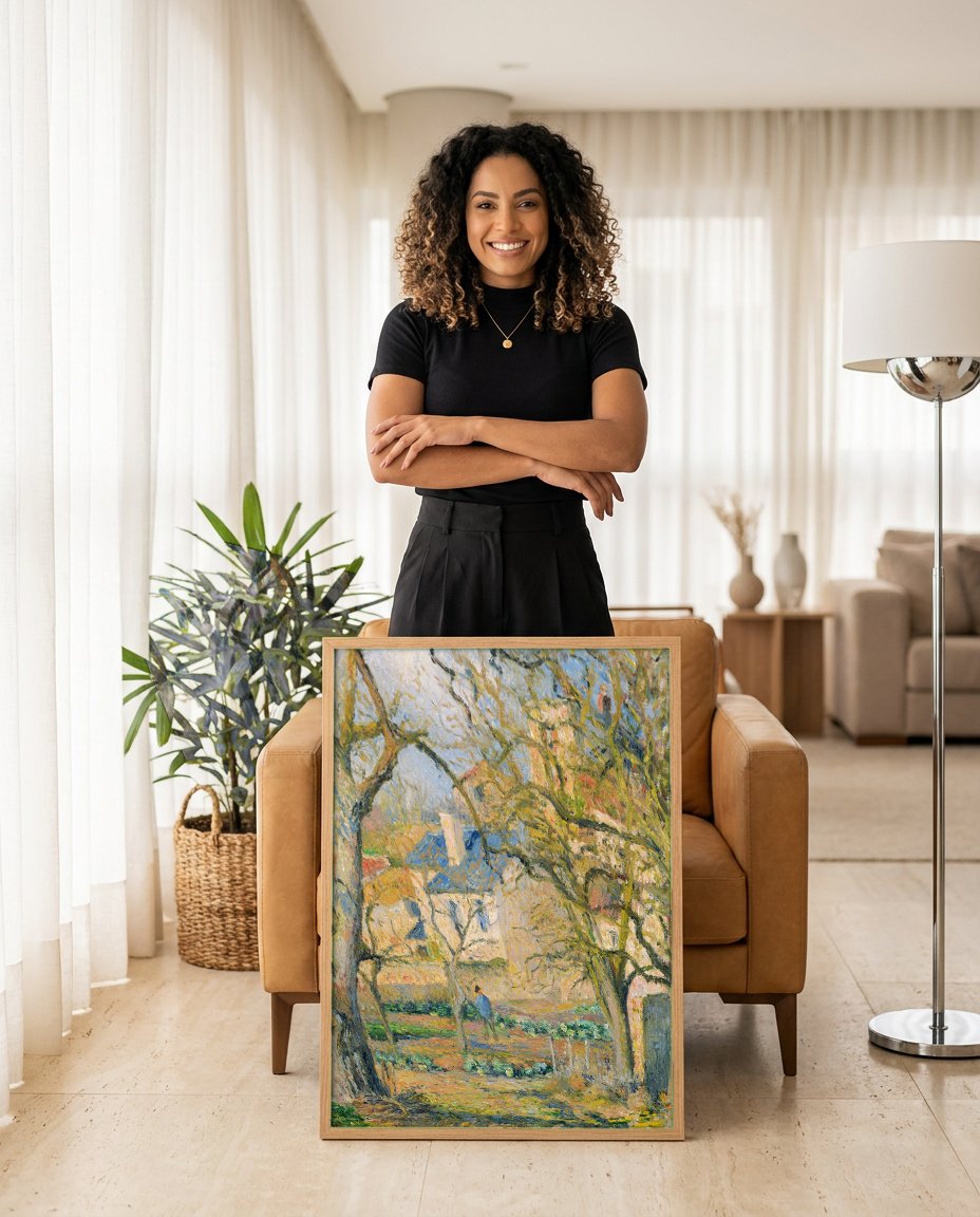 Quadro Decorativo Jardins de Pontoise - Camille Pissarro com modelo em ambiente