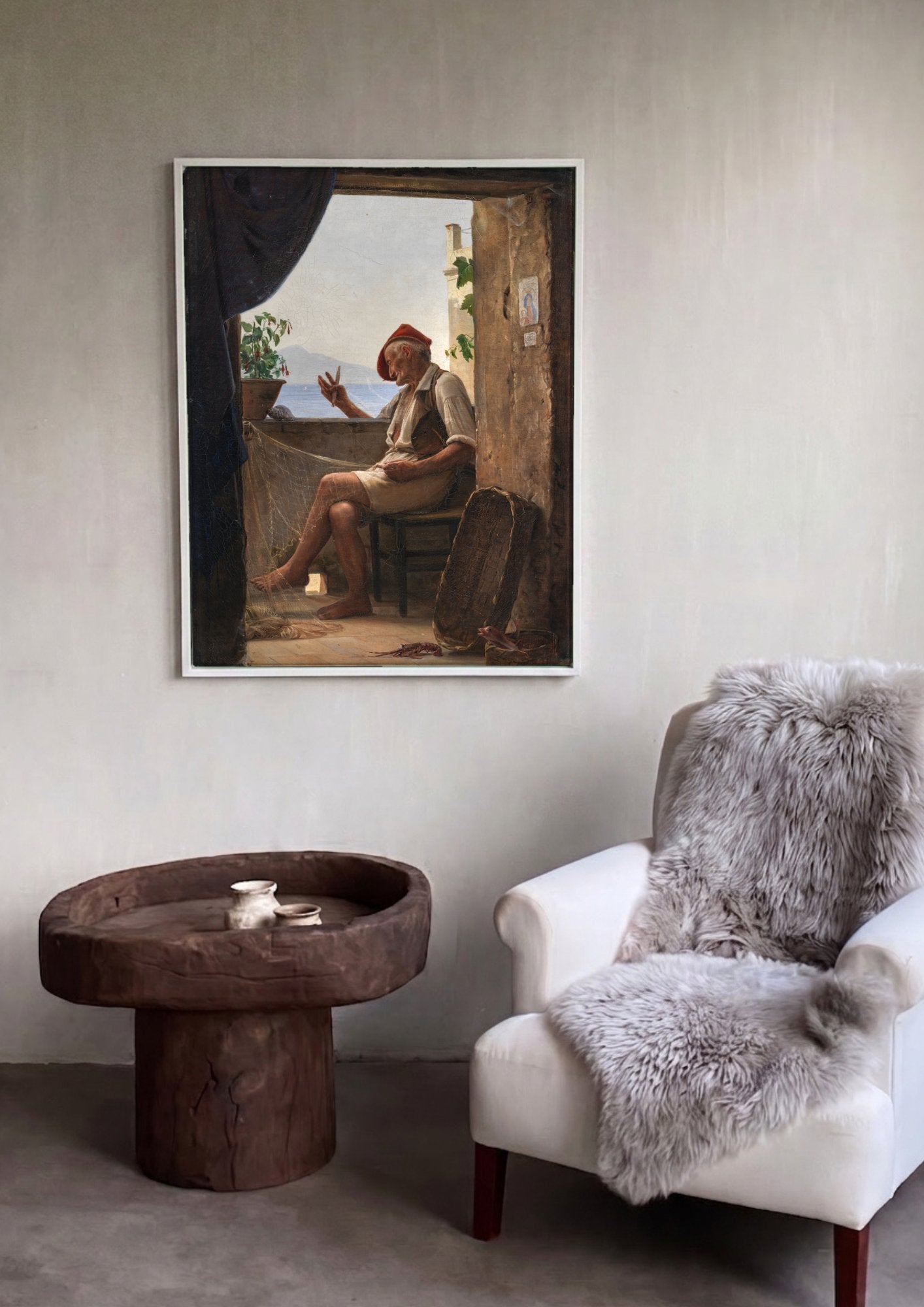 Quadro Decorativo Pescador Napolitano - Carl Bloch em ambiente decorado