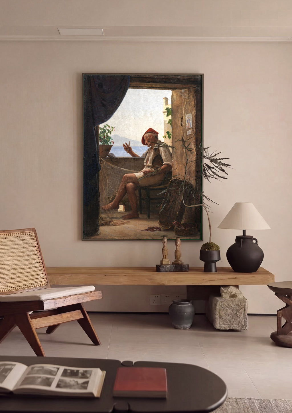 Quadro Decorativo Pescador Napolitano - Carl Bloch em ambiente decorado