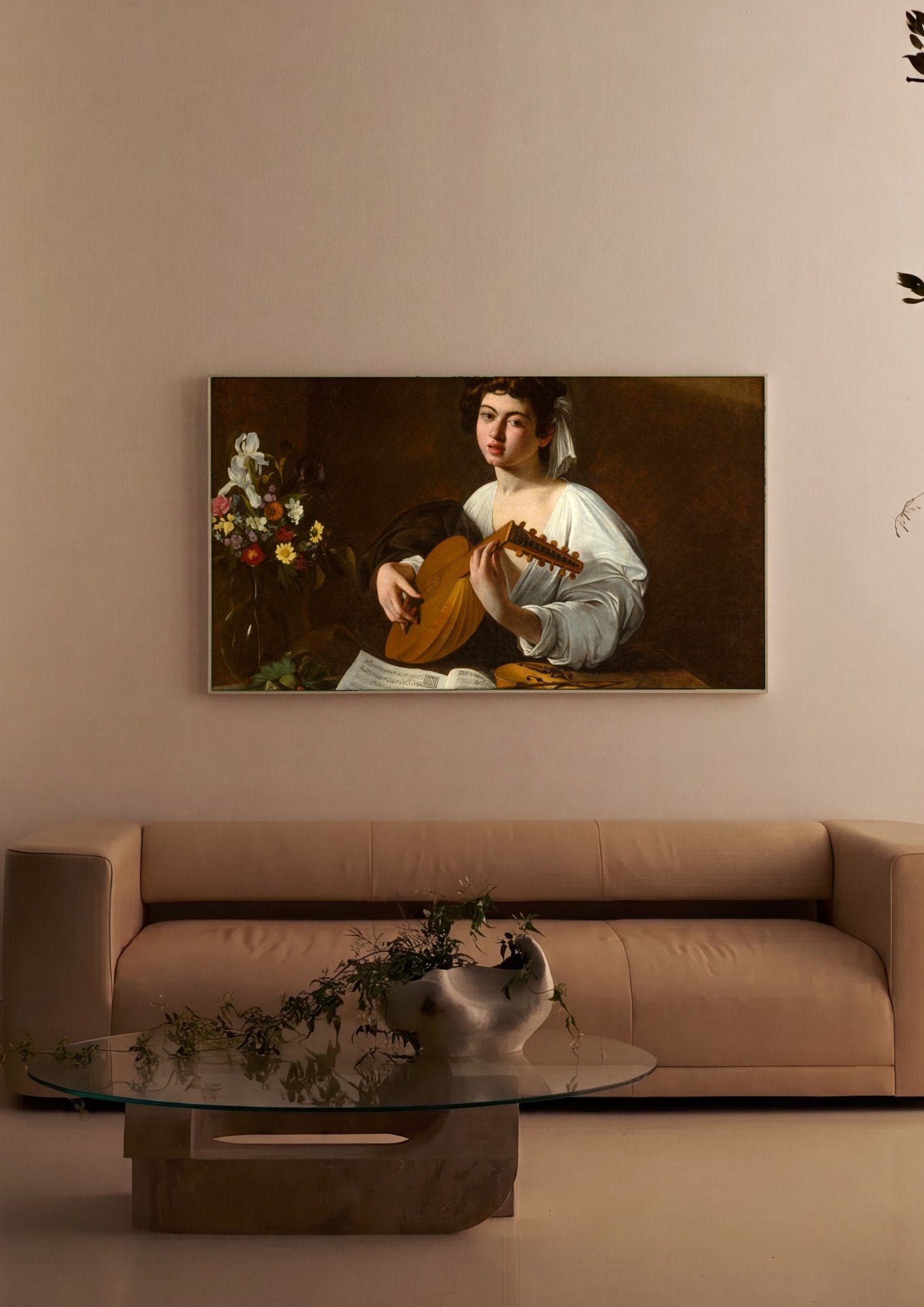Quadro Decorativo O Tocador de Alaúde - Caravaggio em ambiente decorado