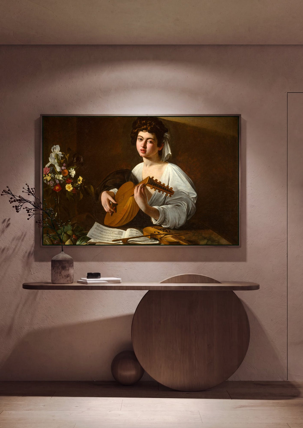Quadro Decorativo O Tocador de Alaúde - Caravaggio em ambiente decorado