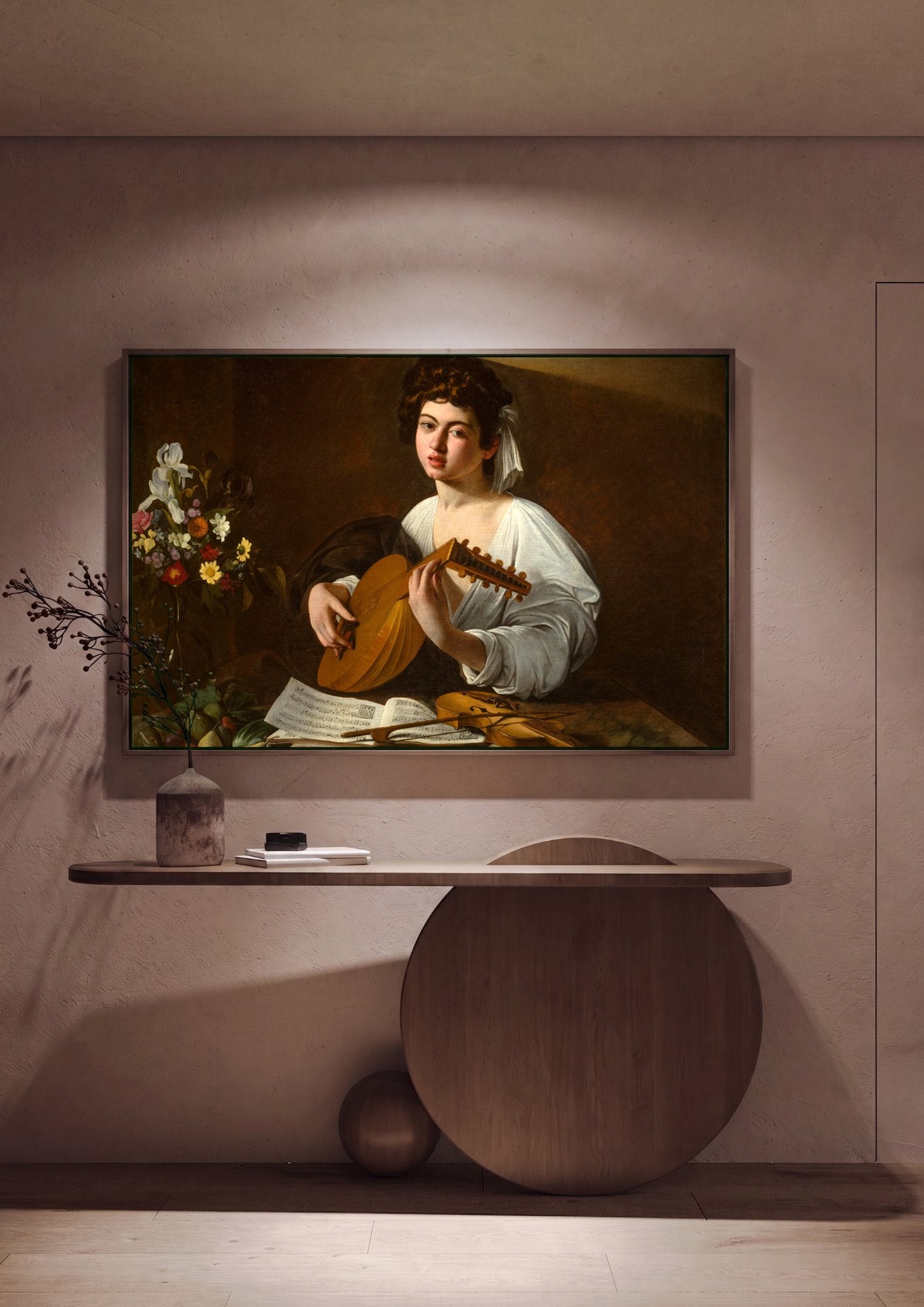 Quadro Decorativo O Tocador de Alaúde - Caravaggio em ambiente decorado