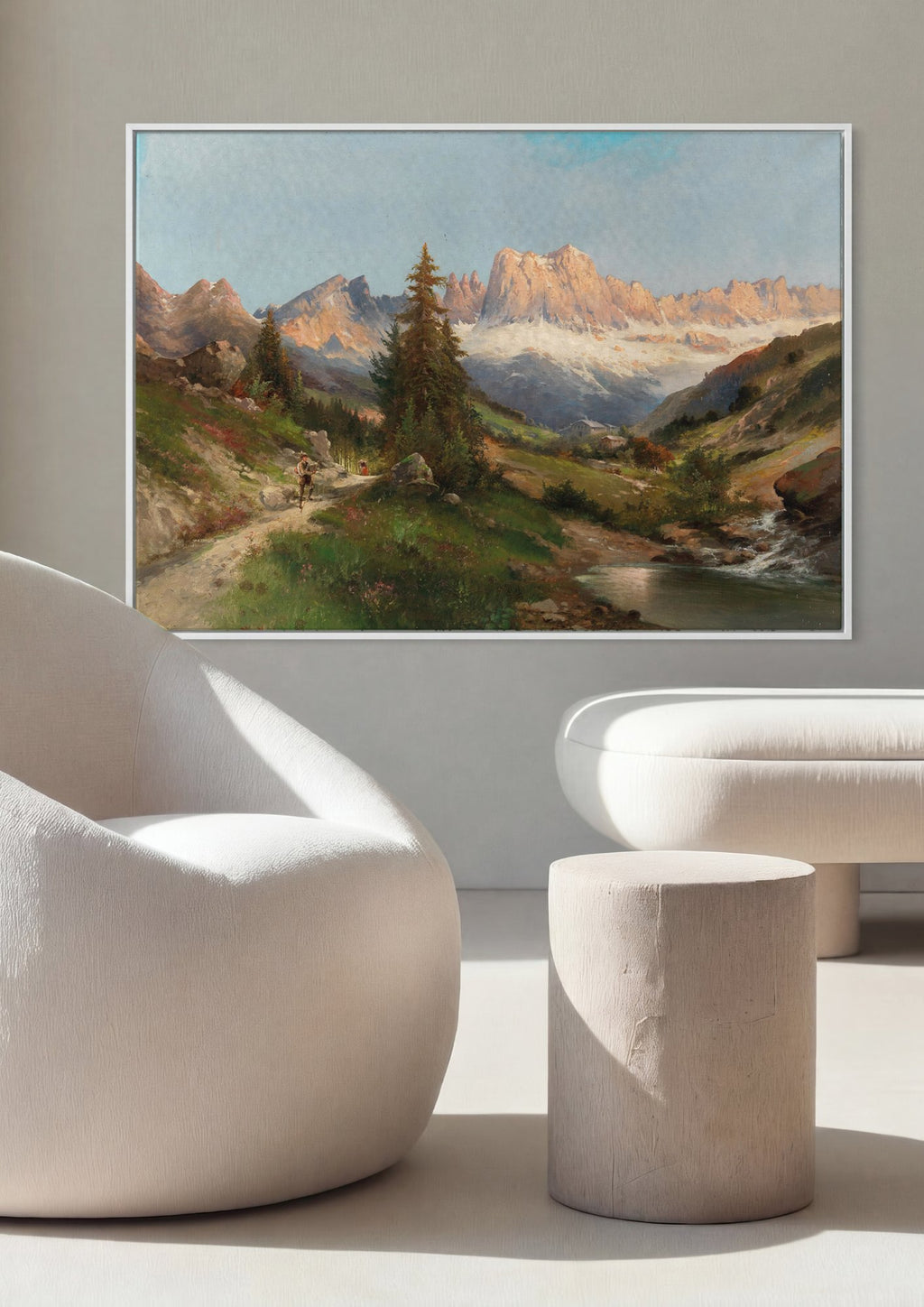 Quadro Decorativo Paisagem Alpina com Caminhantes - Karl Kaufmann em ambiente decorado