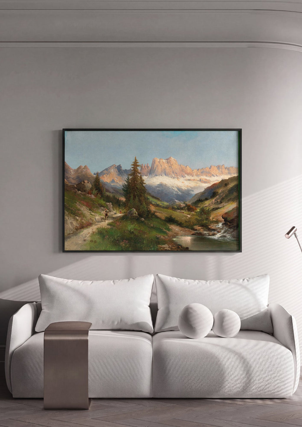 Quadro Decorativo Paisagem Alpina com Caminhantes - Karl Kaufmann em ambiente decorado