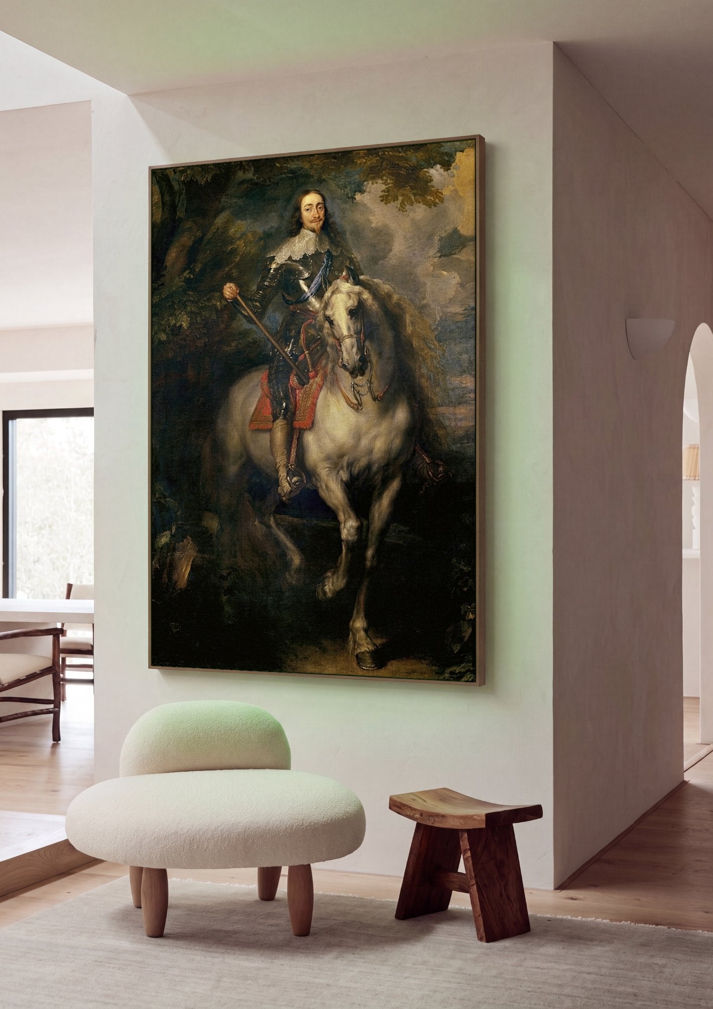 Quadro Decorativo Retrato Equestre de Carlos I - Van Dyck em ambiente decorado