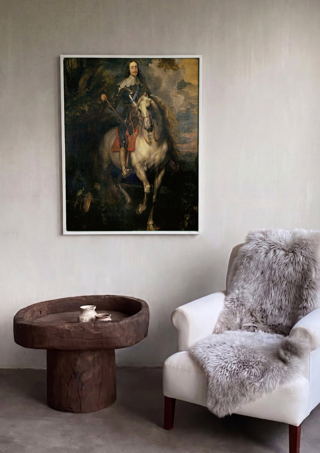 Quadro Decorativo Retrato Equestre de Carlos I - Van Dyck em ambiente decorado
