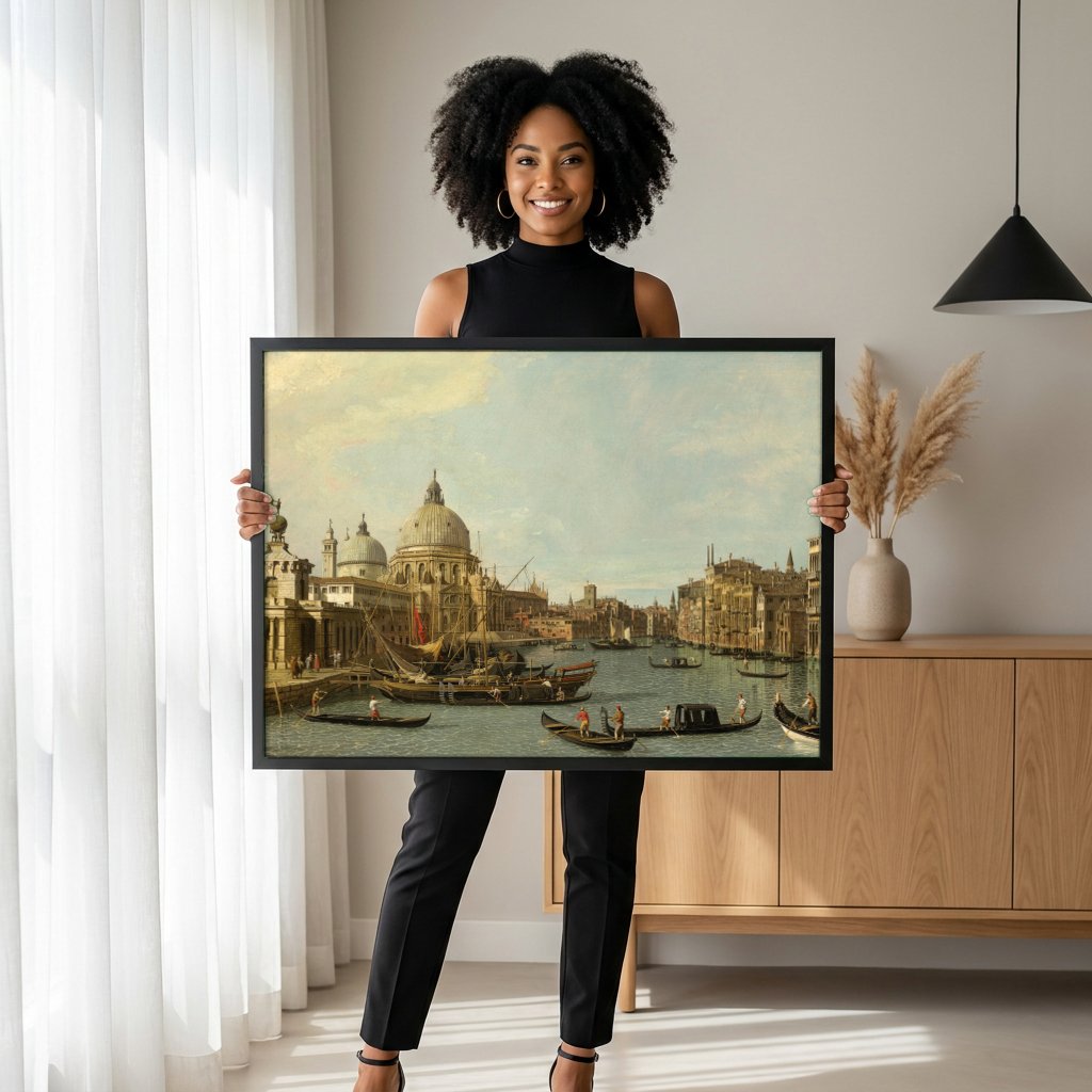 Quadro Decorativo 'Bacino di San Marco' - Canaletto com modelo em ambiente