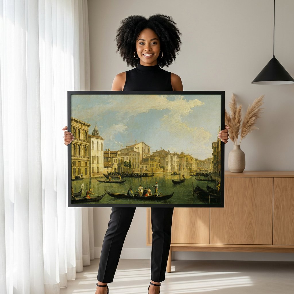 Quadro Decorativo Canal Grande, Veneza - Canaletto com modelo em ambiente